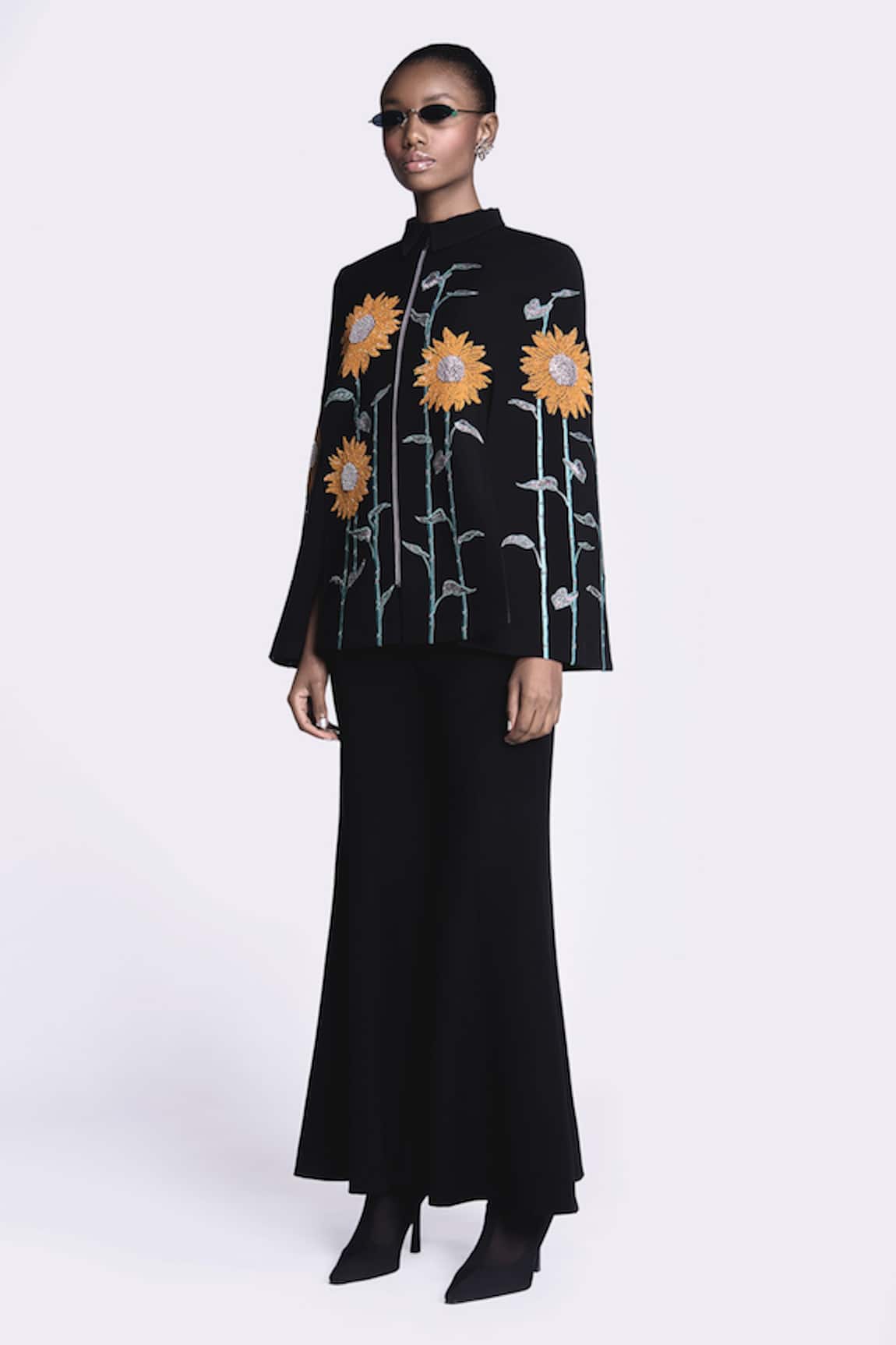 Shahin Mannan Sunflower Hand Embroidered Cape With Pant