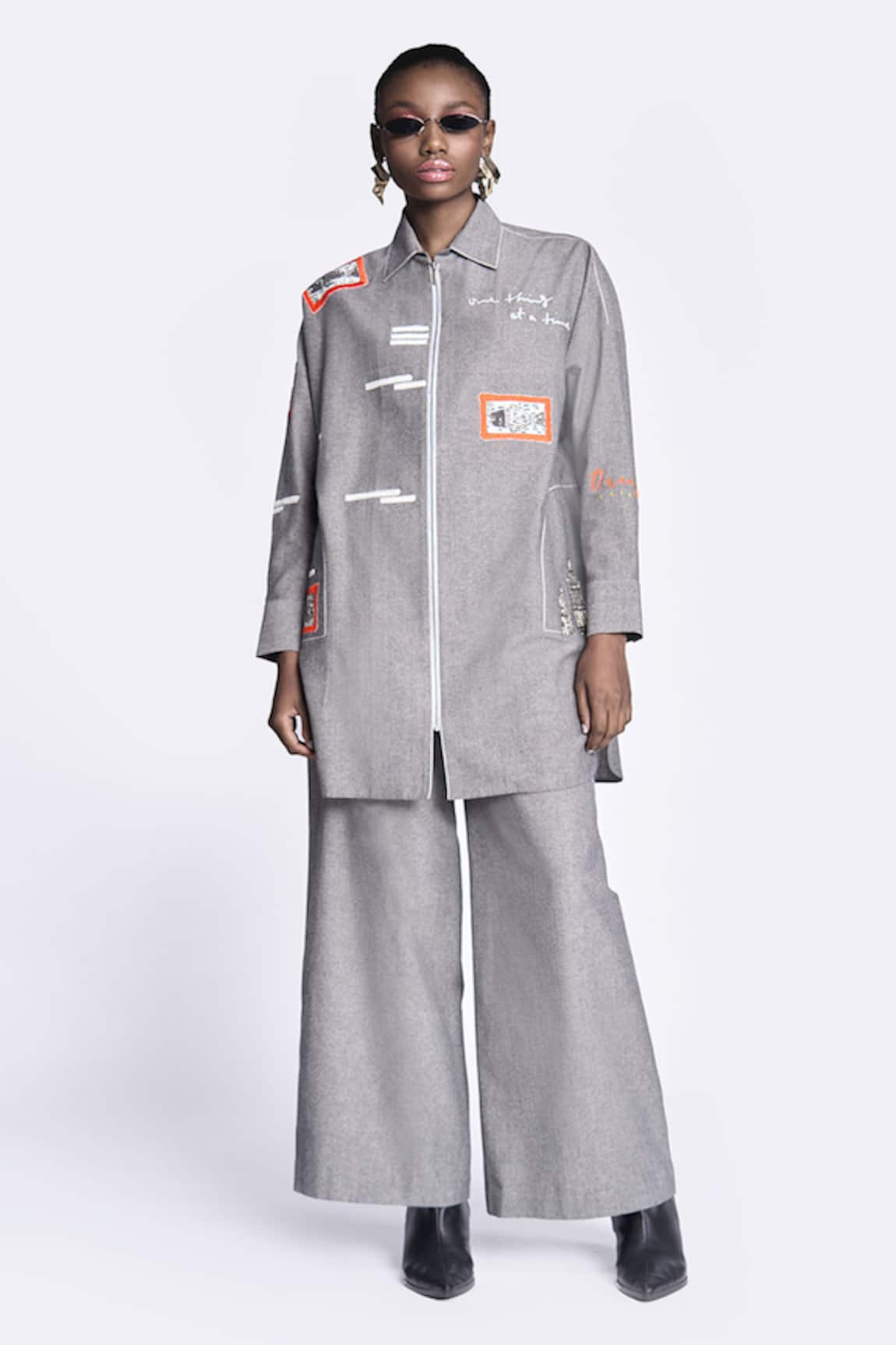 Shahin Mannan Fish Patch Overshirt With Flared Pant