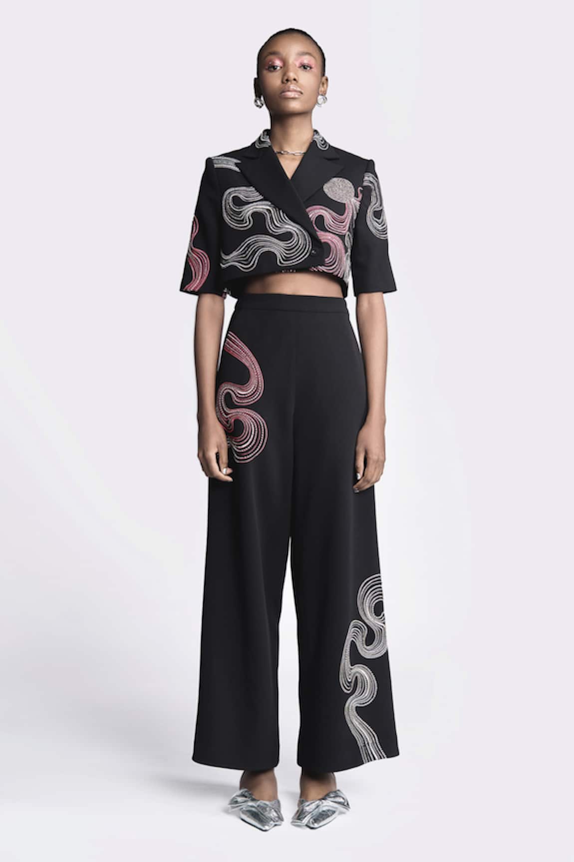 Shahin Mannan Waves Embroidered Blazer With Pant
