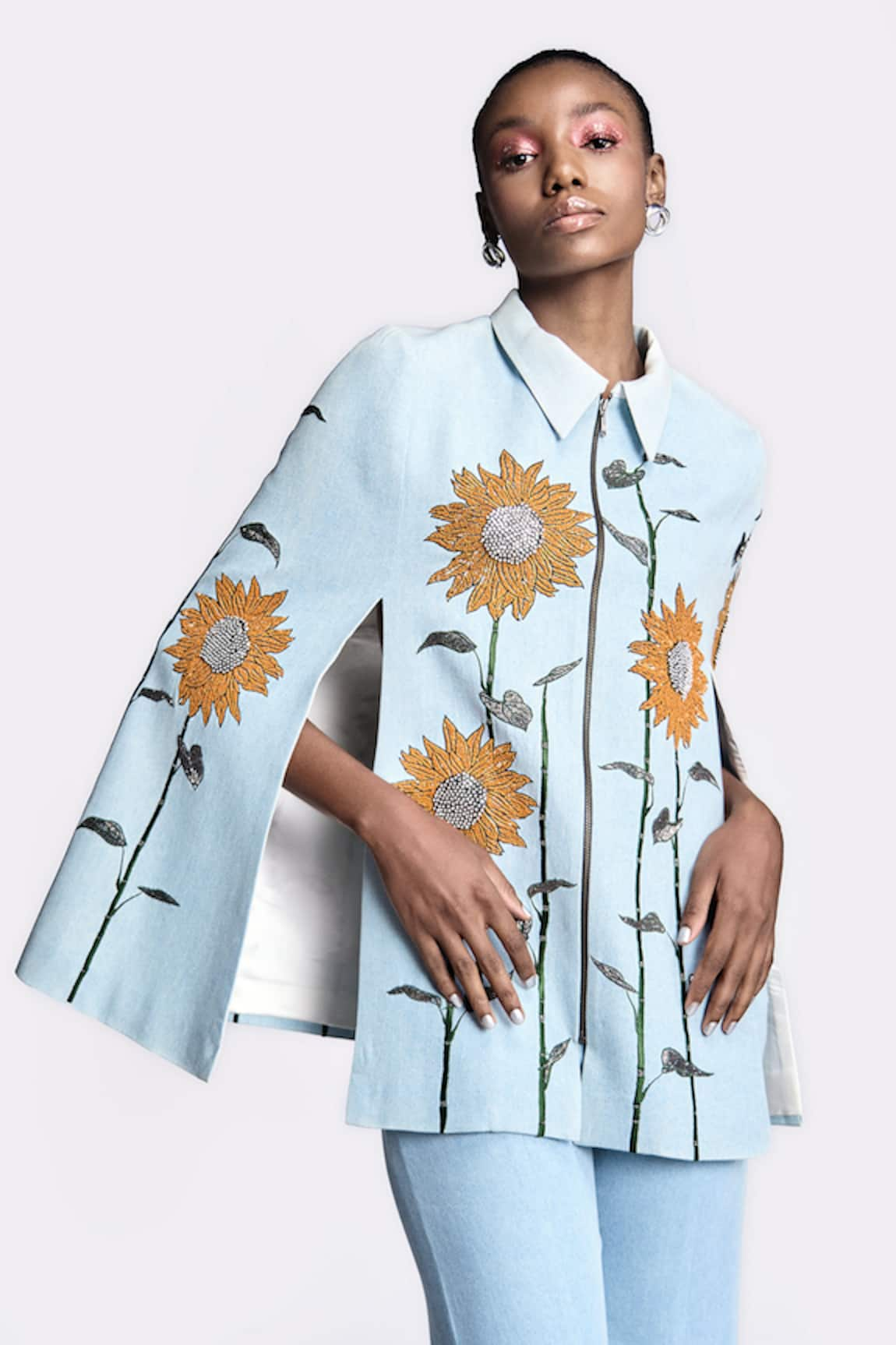 Shahin Mannan Sunflower Embroidered Cape