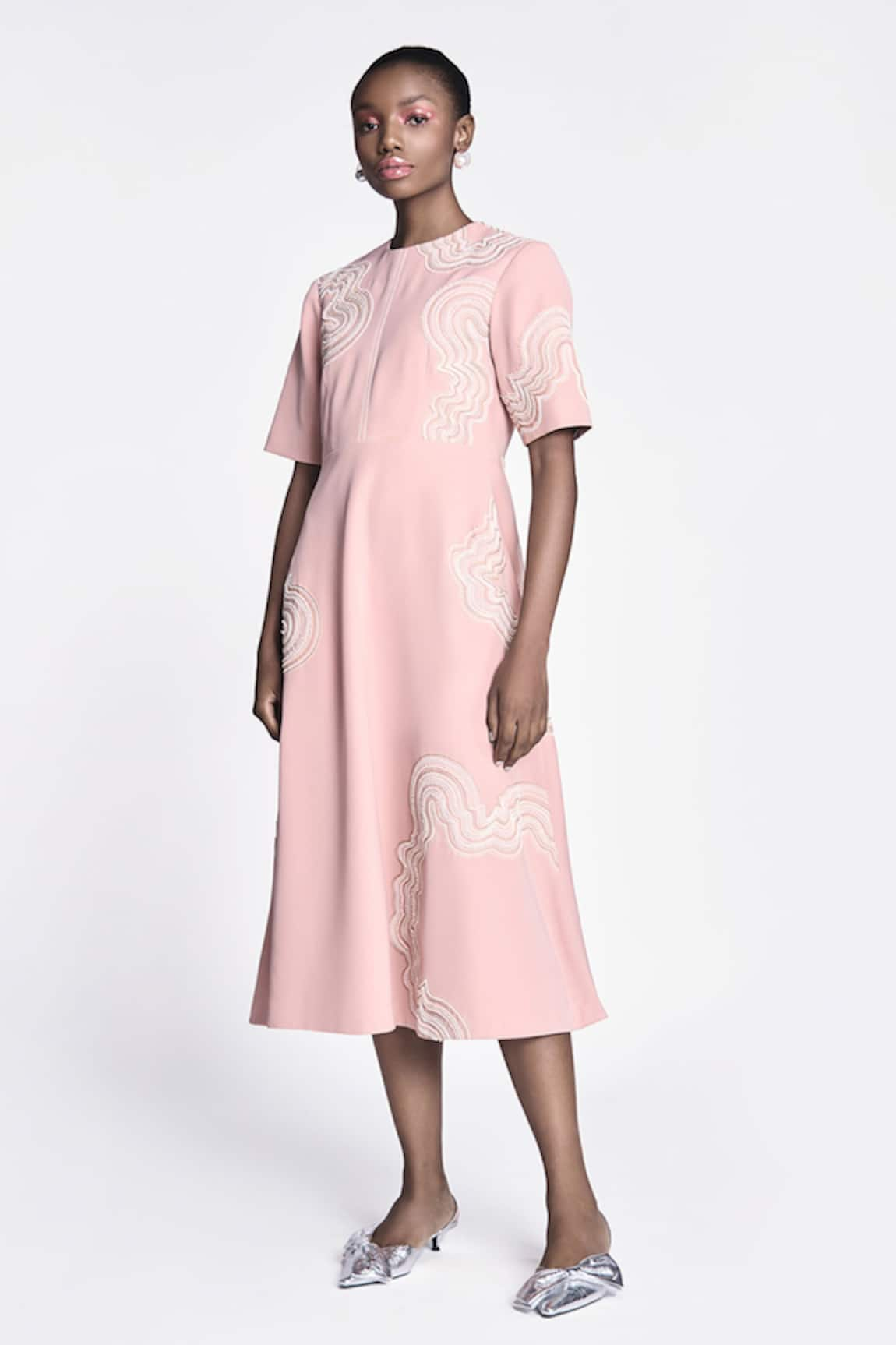 Shahin Mannan Waves Embroidered Midi Dress