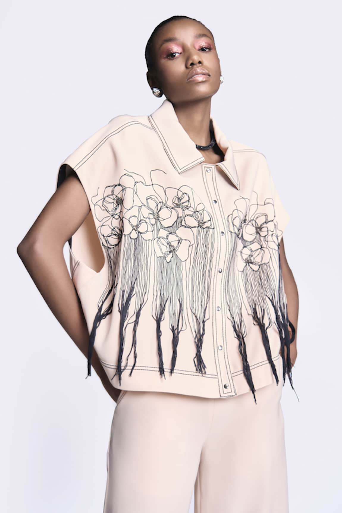 Shahin Mannan Abstract Rose Embroidered Shirt