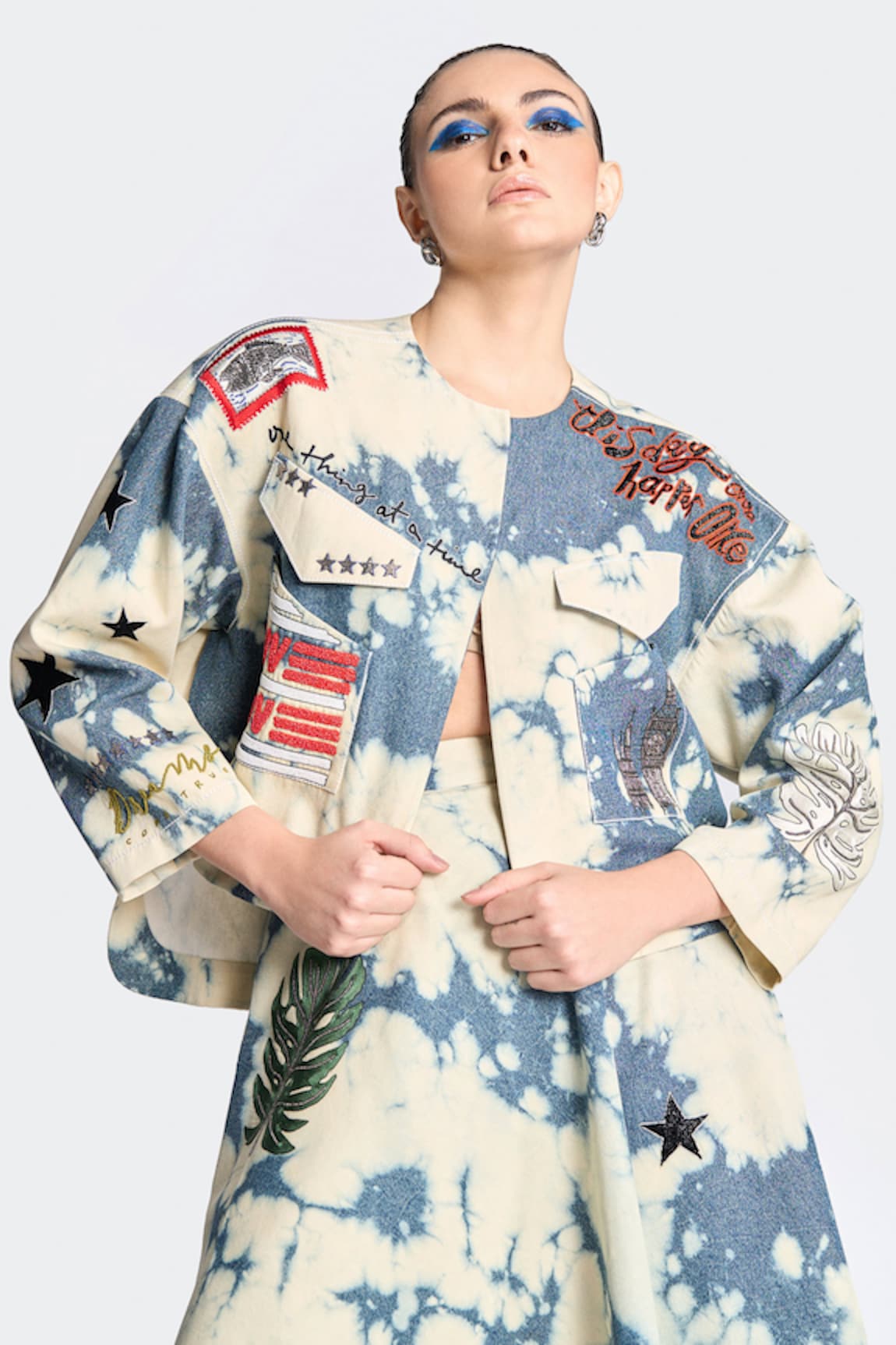 Shahin Mannan Denim Fish Embroidered Jacket