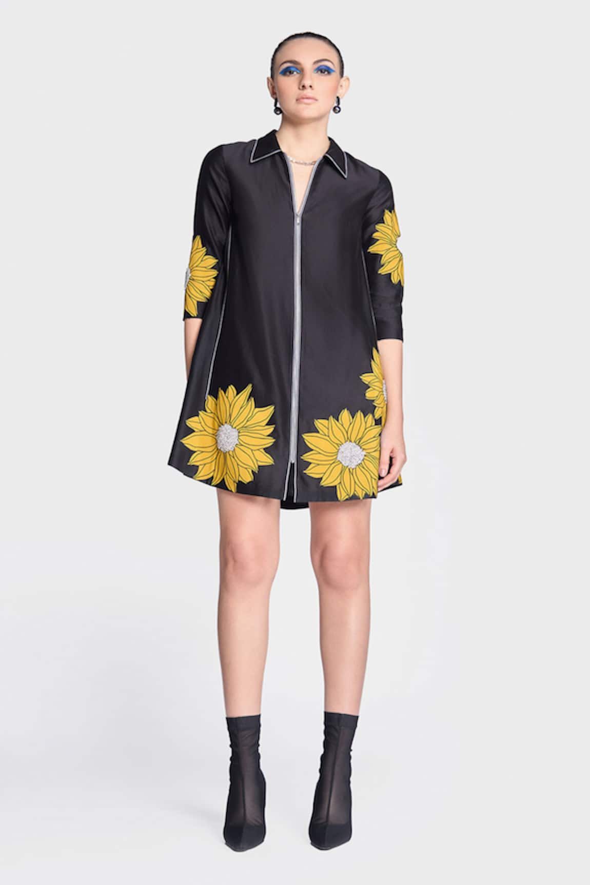 Shahin Mannan Sunflower Applique Detailed Shirt Dress