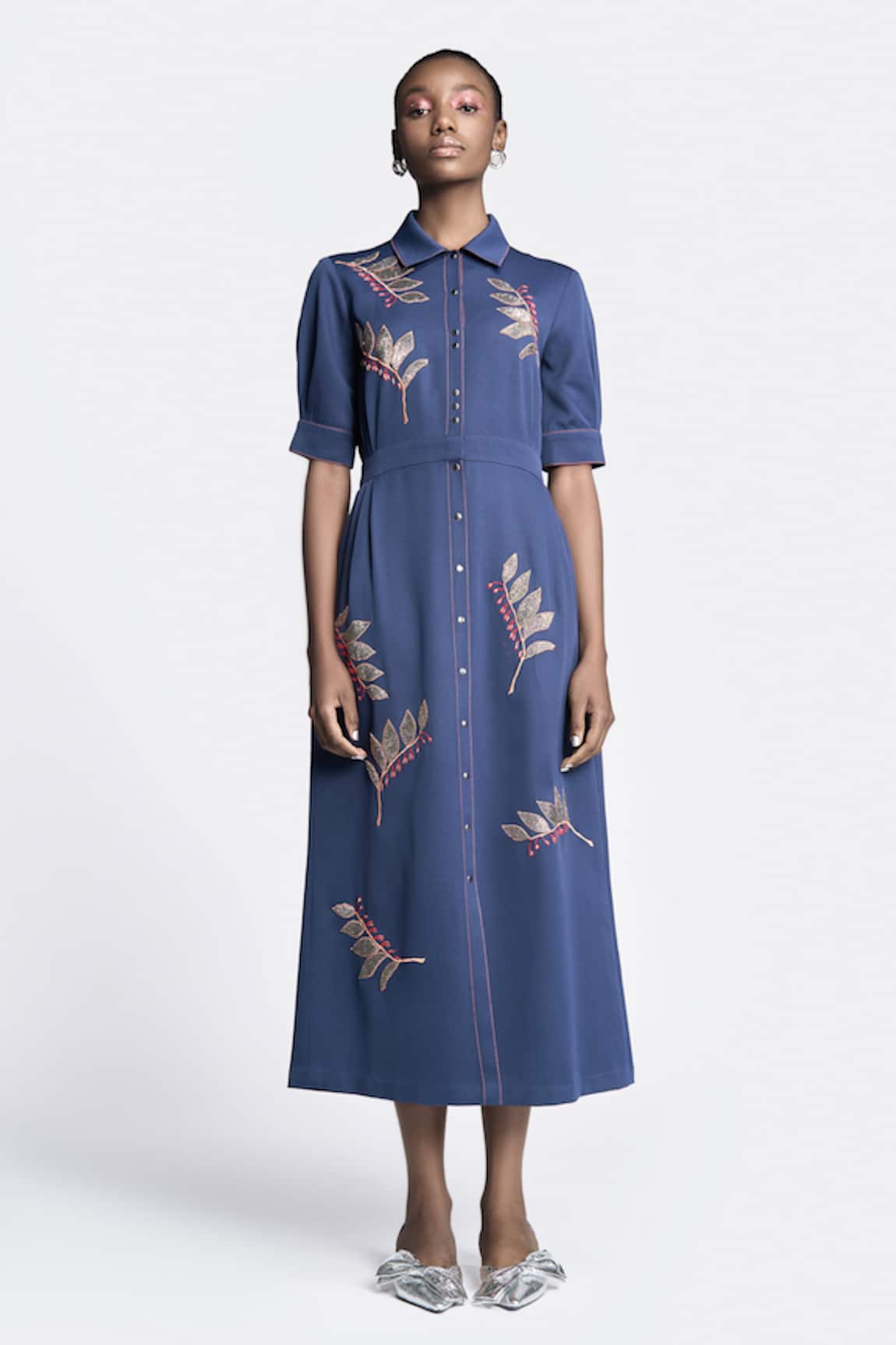 Shahin Mannan Autumn Leaves Embroidered Front Open Dress