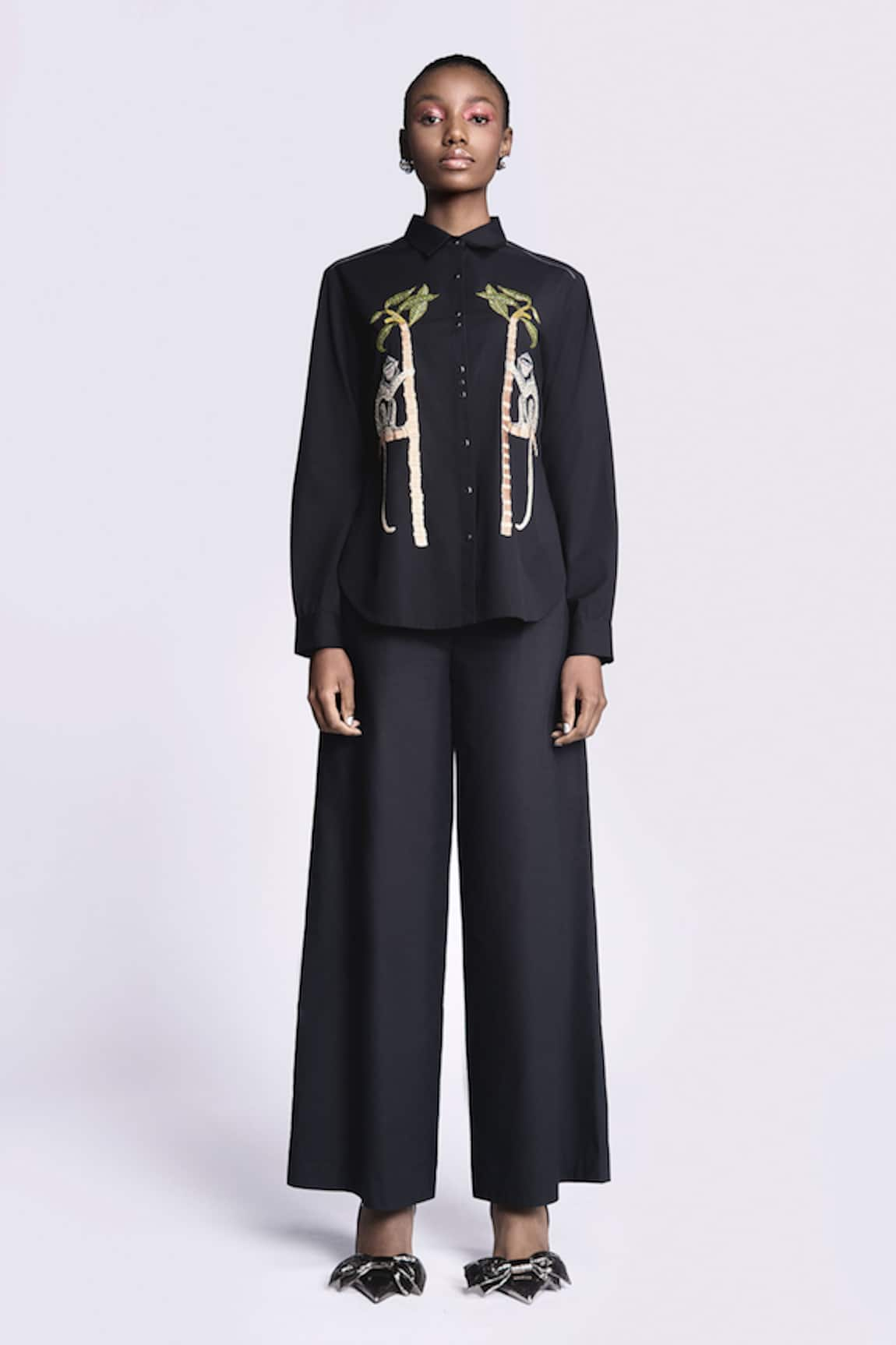 Shahin Mannan Monkey On A Tree Asymmetric Shirt With Flared Pant