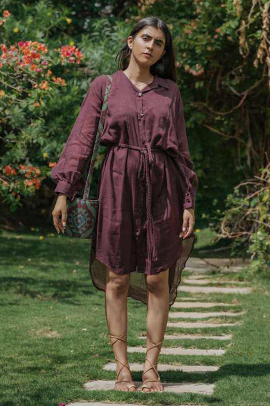 Akashi Clothing Button Down Shirt Dress With Belt