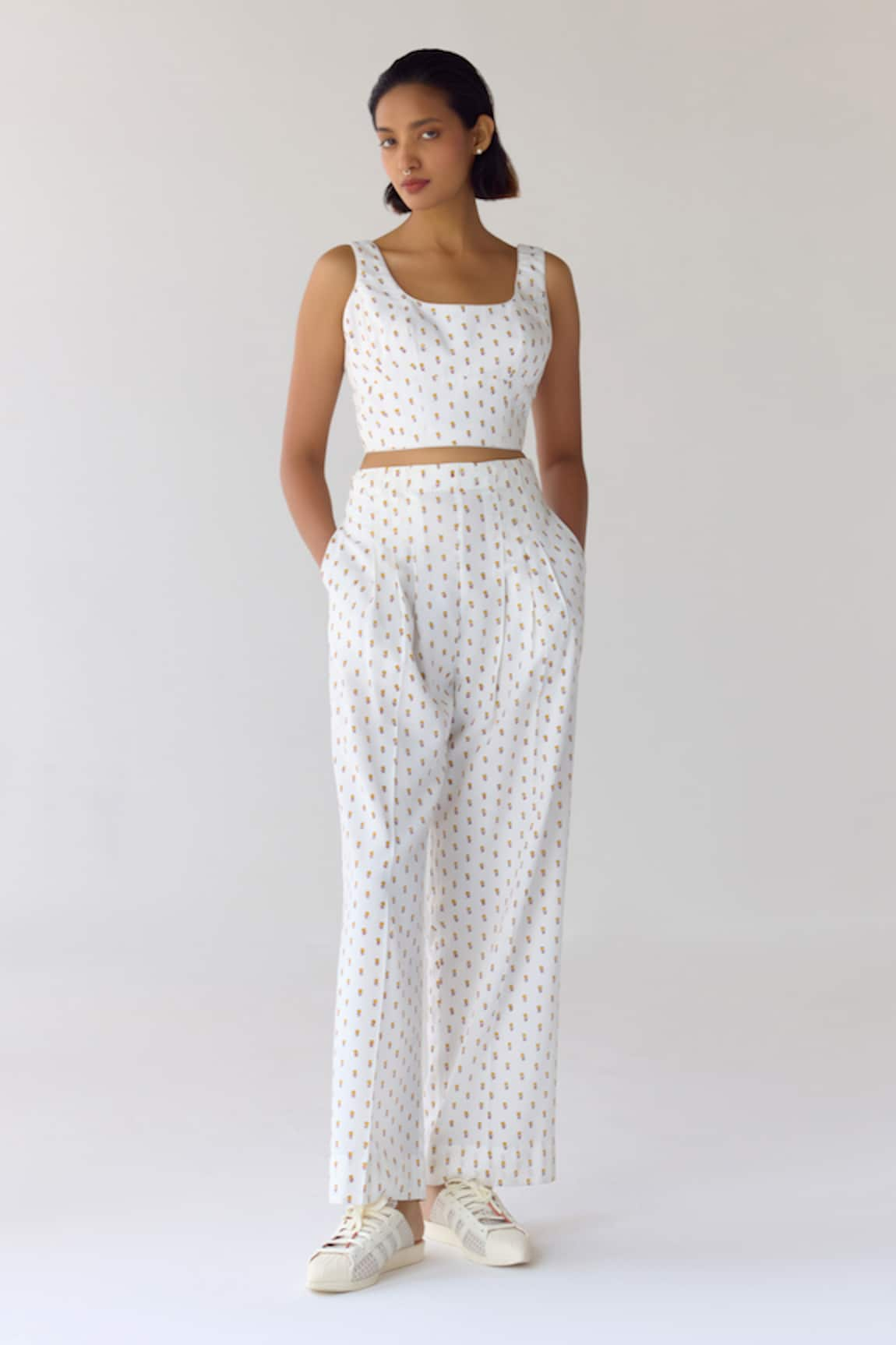 Cotton and Clay Hand Block Print Crop Top & Pleated Trouser Set