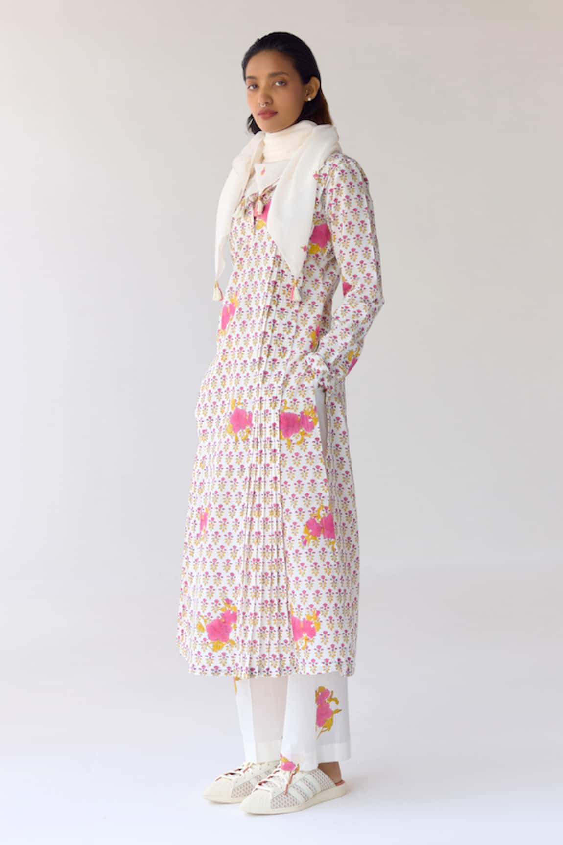Cotton and Clay Floral Print Pleated Kurta Trouser Set