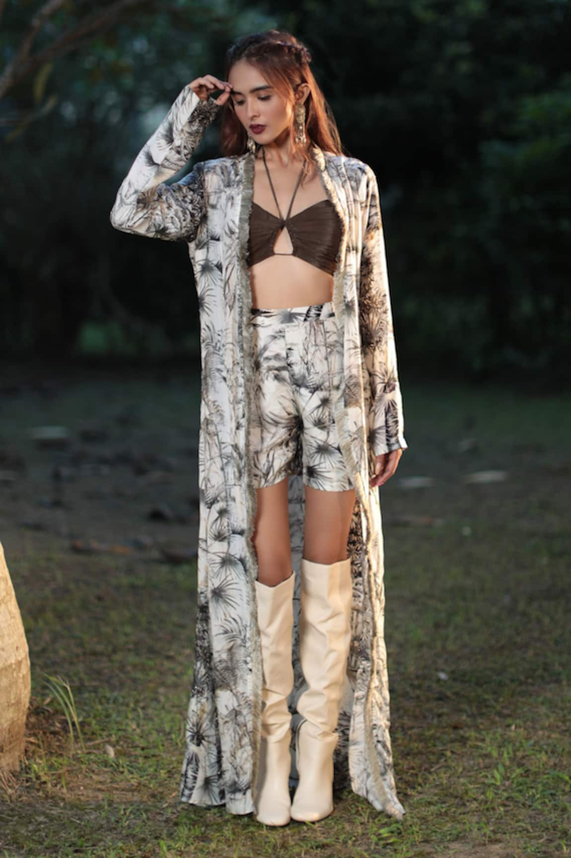 The Long iLand Forest Print Long Jacket Shorts Set