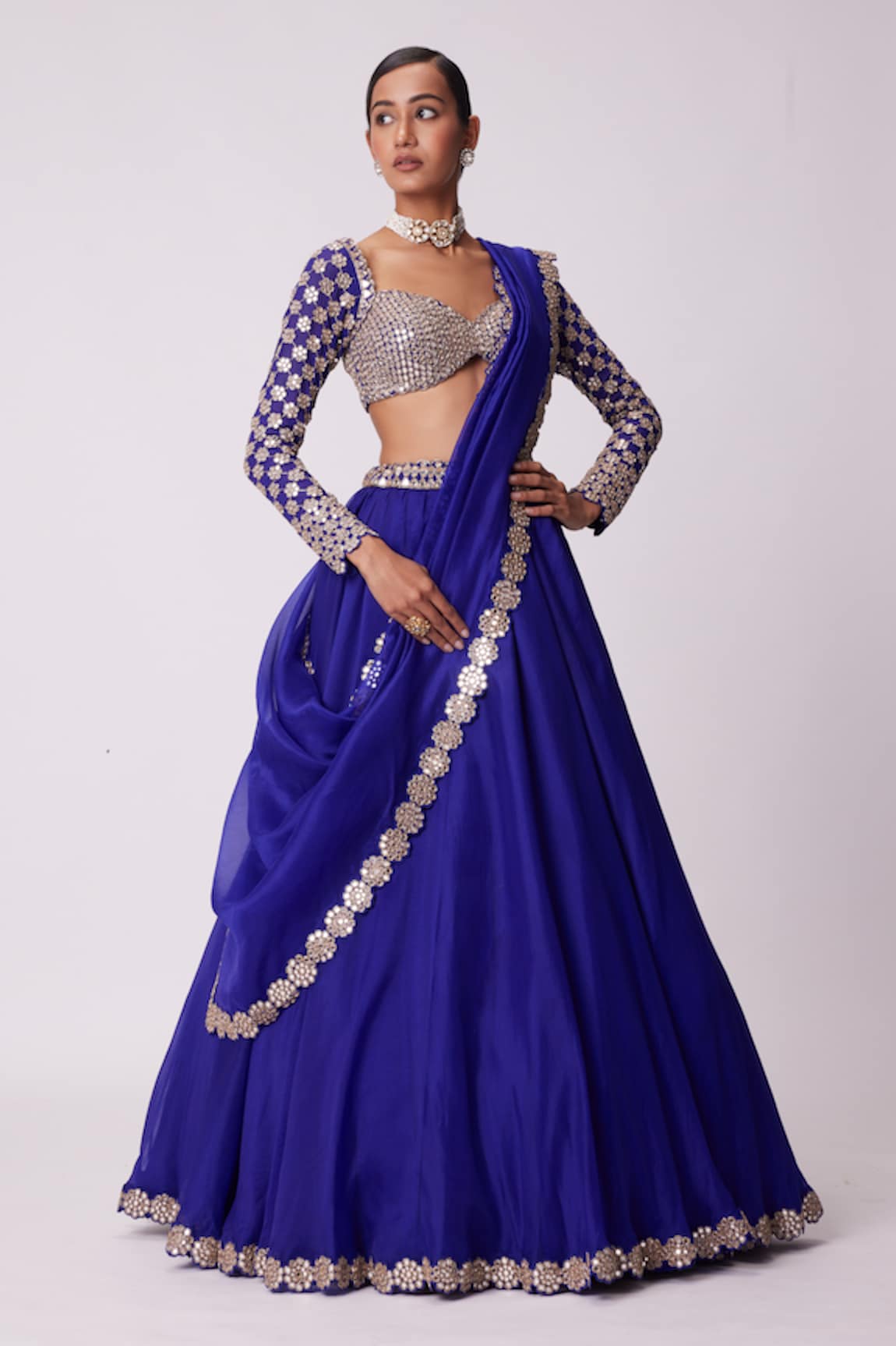 Vvani by Vani Vats Mirror Embroidered Blouse Lehenga Set