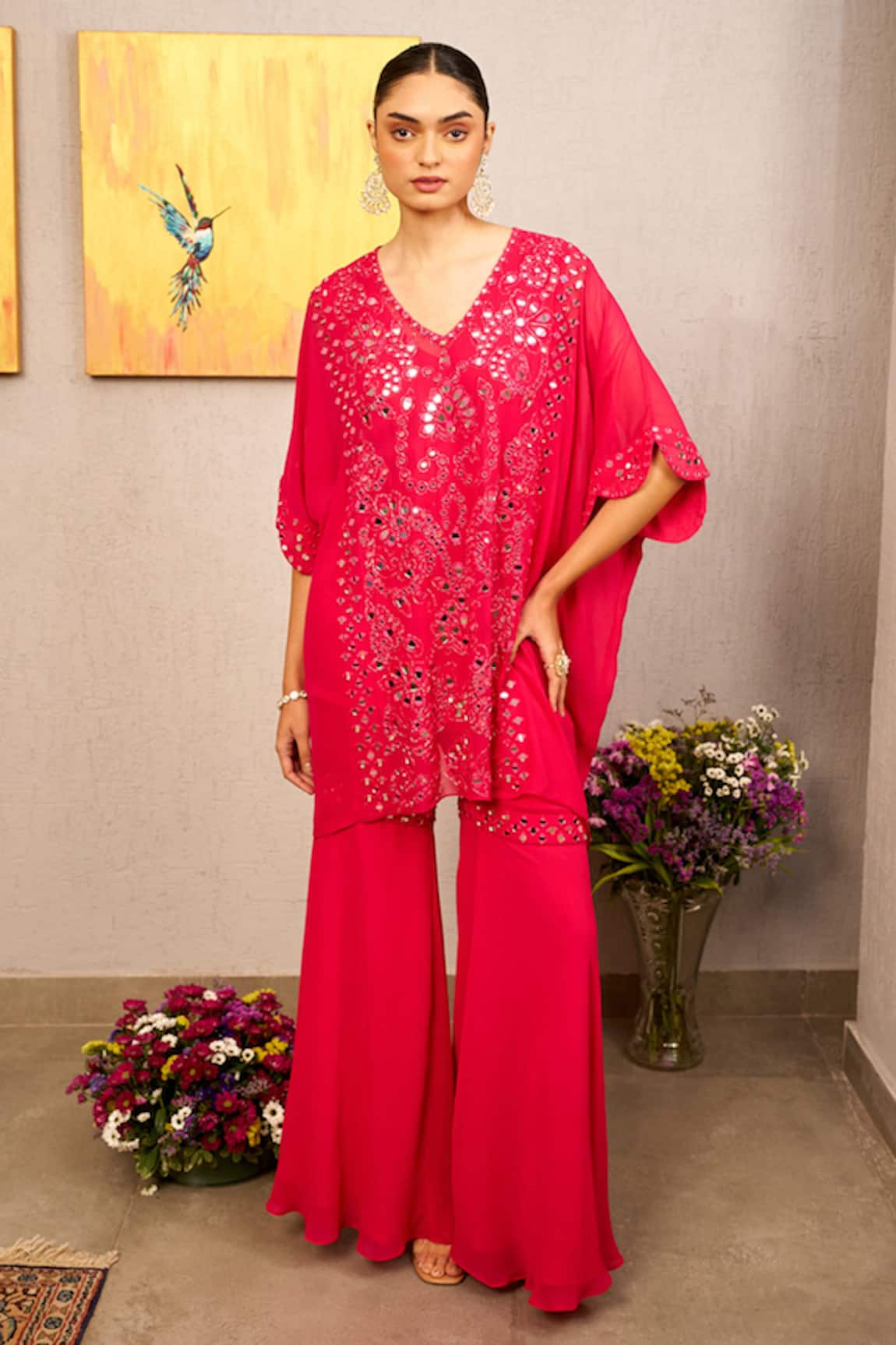 Samatvam by Anjali Bhaskar Assia Mirror Embroidered Kaftan & Sharara Set