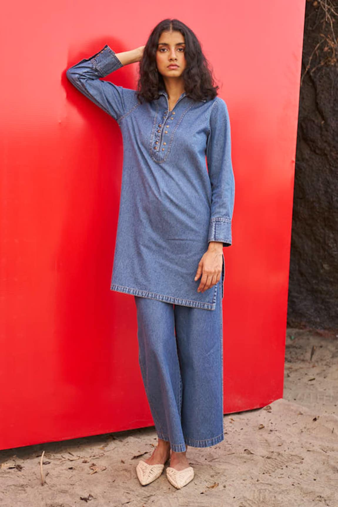 Dash and Dot Washed Denim Top & Pant Co-ord Set