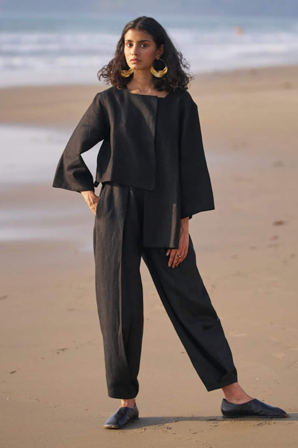 Dash and Dot Uneven Hem Linen Shirt & Pant Co-ord Set