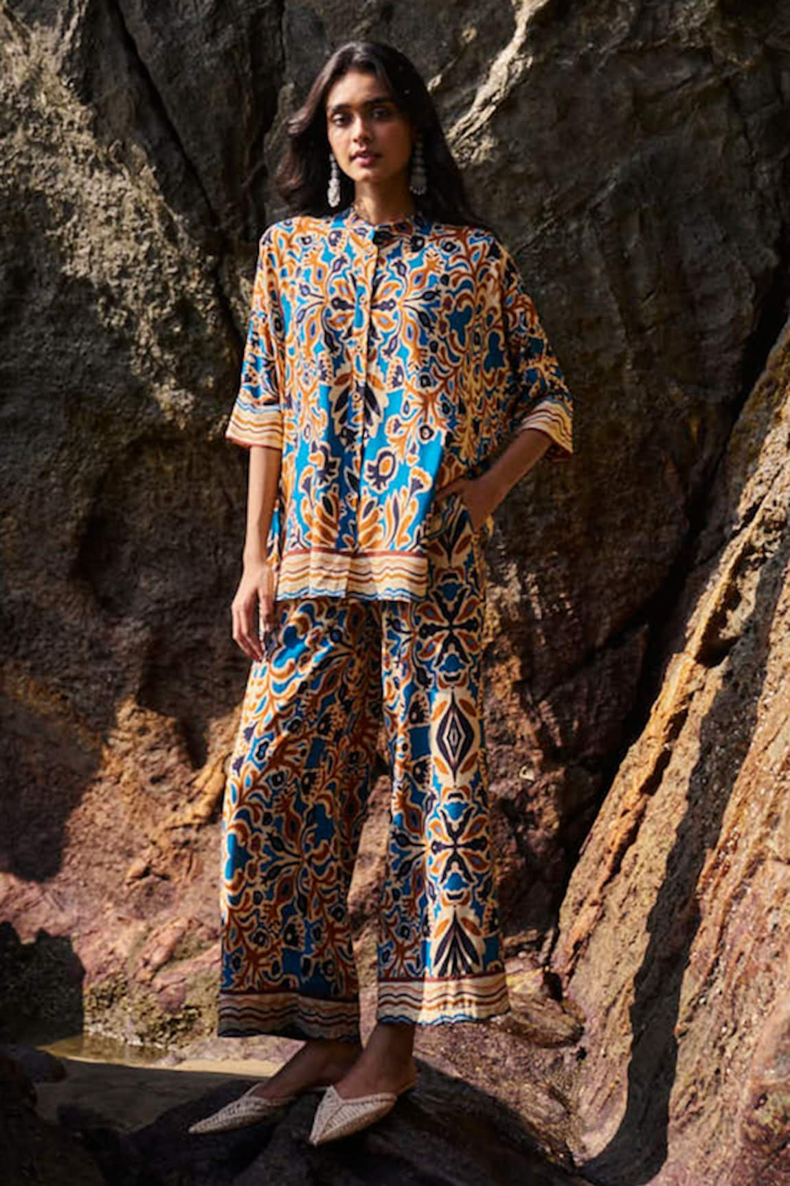 Dash and Dot Abstract Floral Print Shirt & Pant Co-ord Set