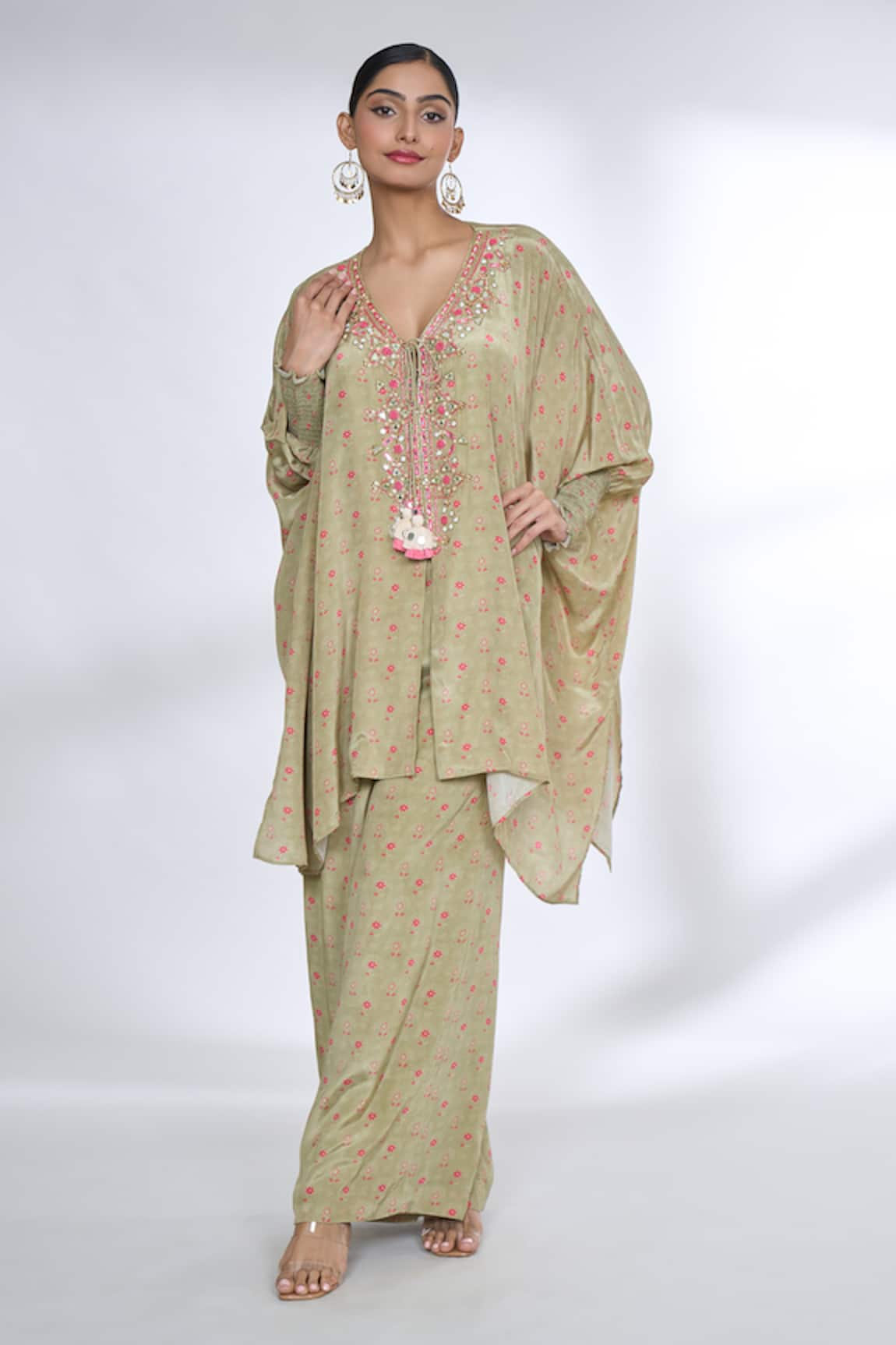 Gopi Vaid Floral Print Kaftan Kurta & Palazzo Set