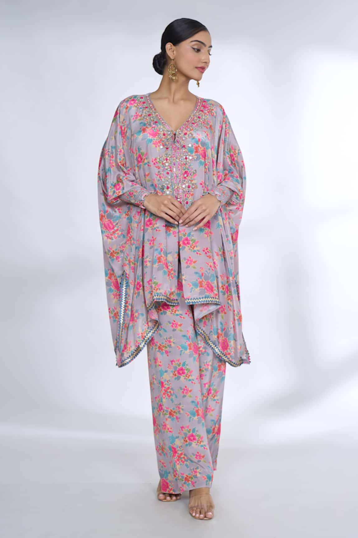 Gopi Vaid Flower Print Kaftan Kurta & Palazzo Set