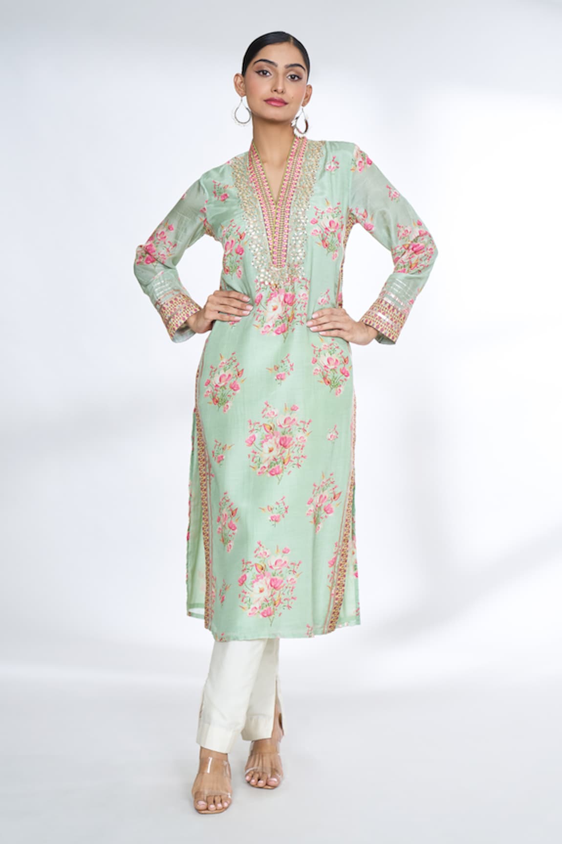 Gopi Vaid Flower Print Straight Kurta