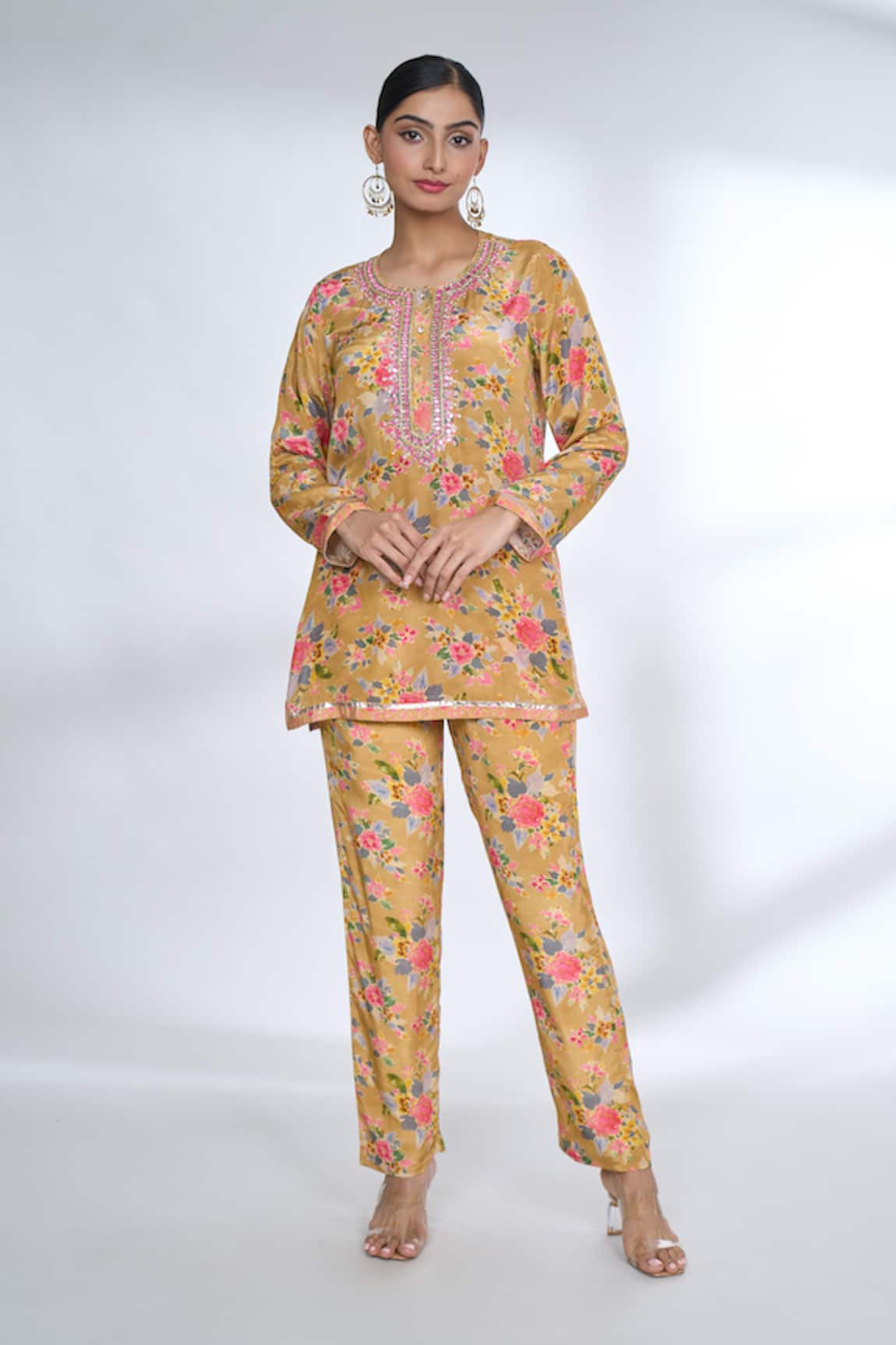 Gopi Vaid Cotton Silk Floral Pattern Pant Co-ord Set