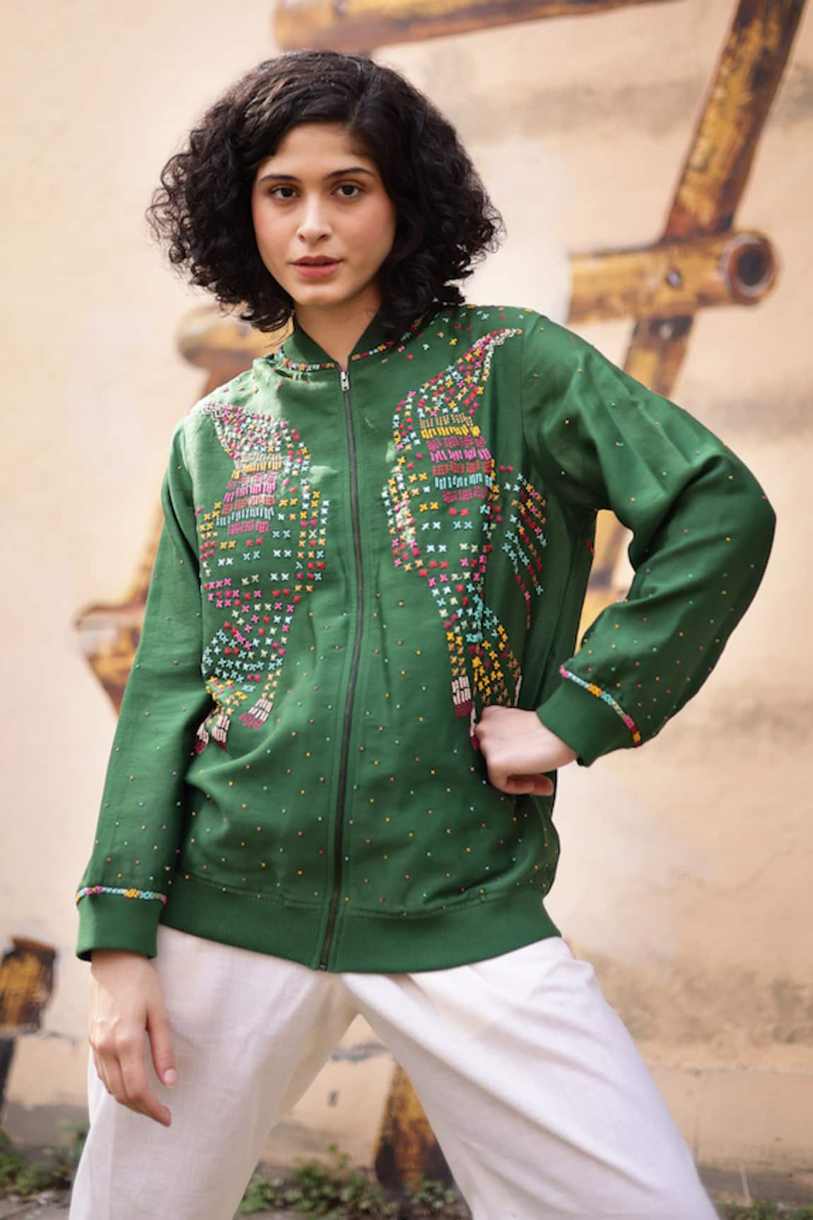 Shilpi Gupta Resham Embellished Bomber Jacket