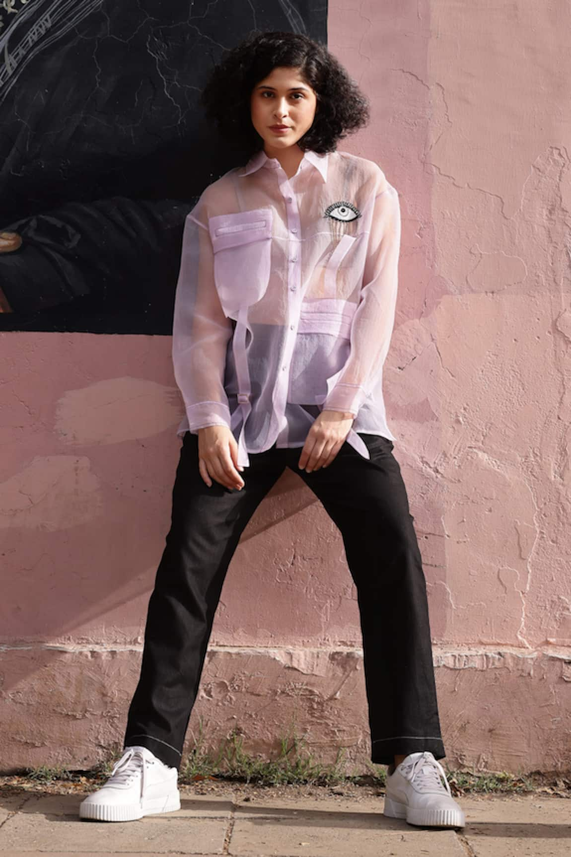 Shilpi Gupta Front Pocket Embroidered Sheer Shirt