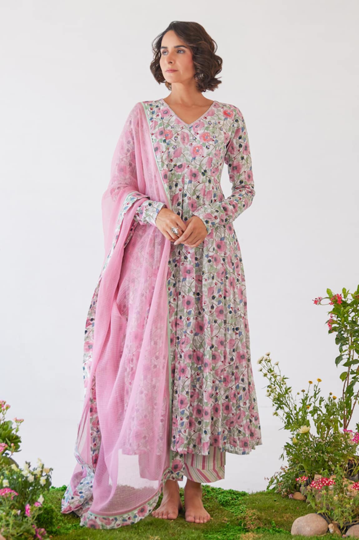 Baise Gaba Sakura Floral Print Anarkali Pant Set