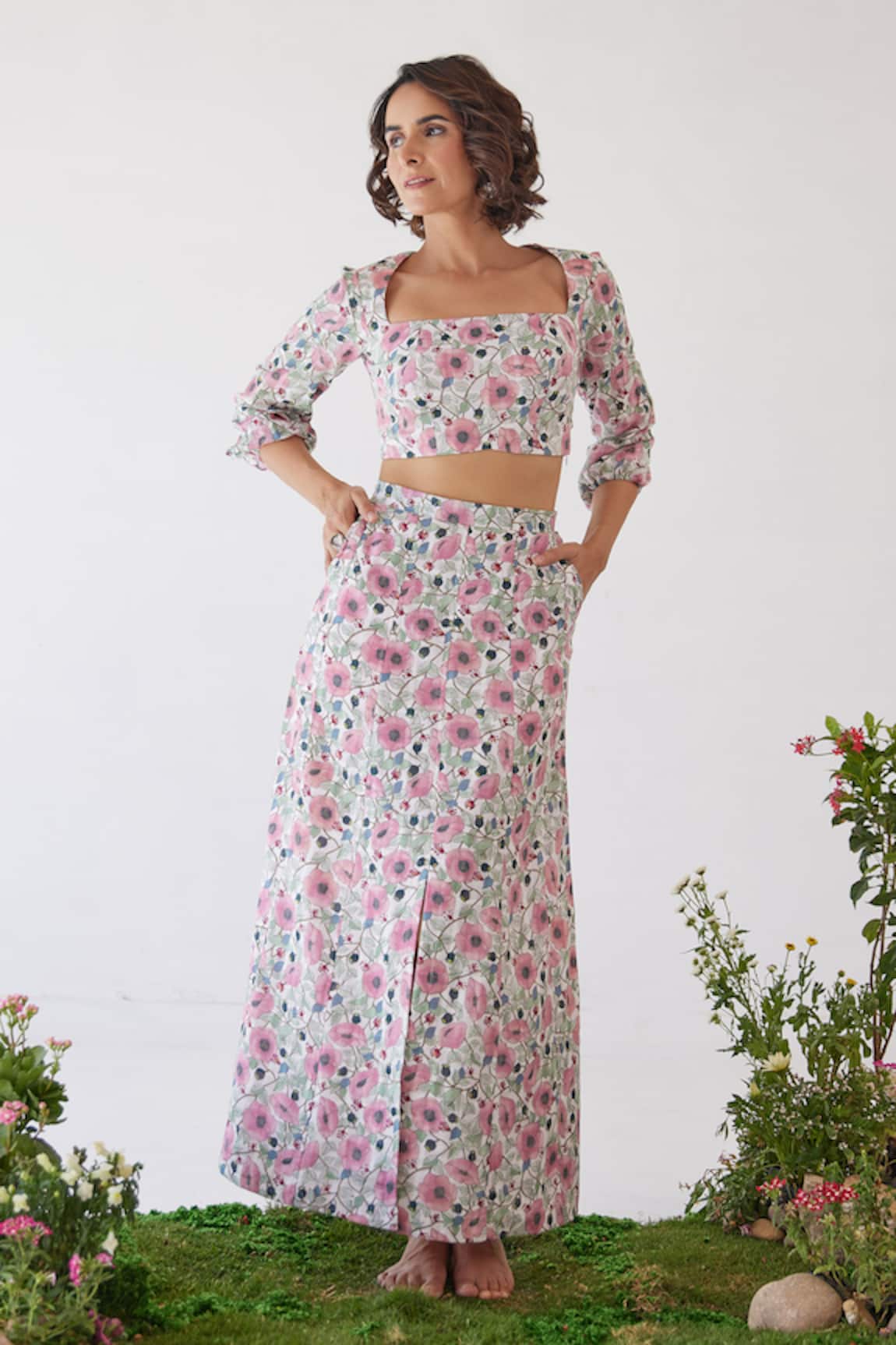 Baise Gaba Jade Floral Print Top & Skirt Set