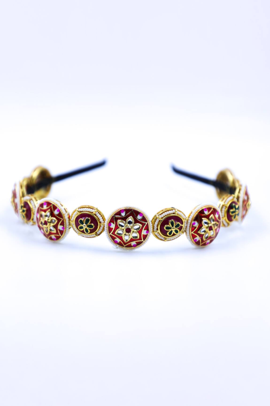 Foot Fuel Gold & Red Floral Carved Hairband 