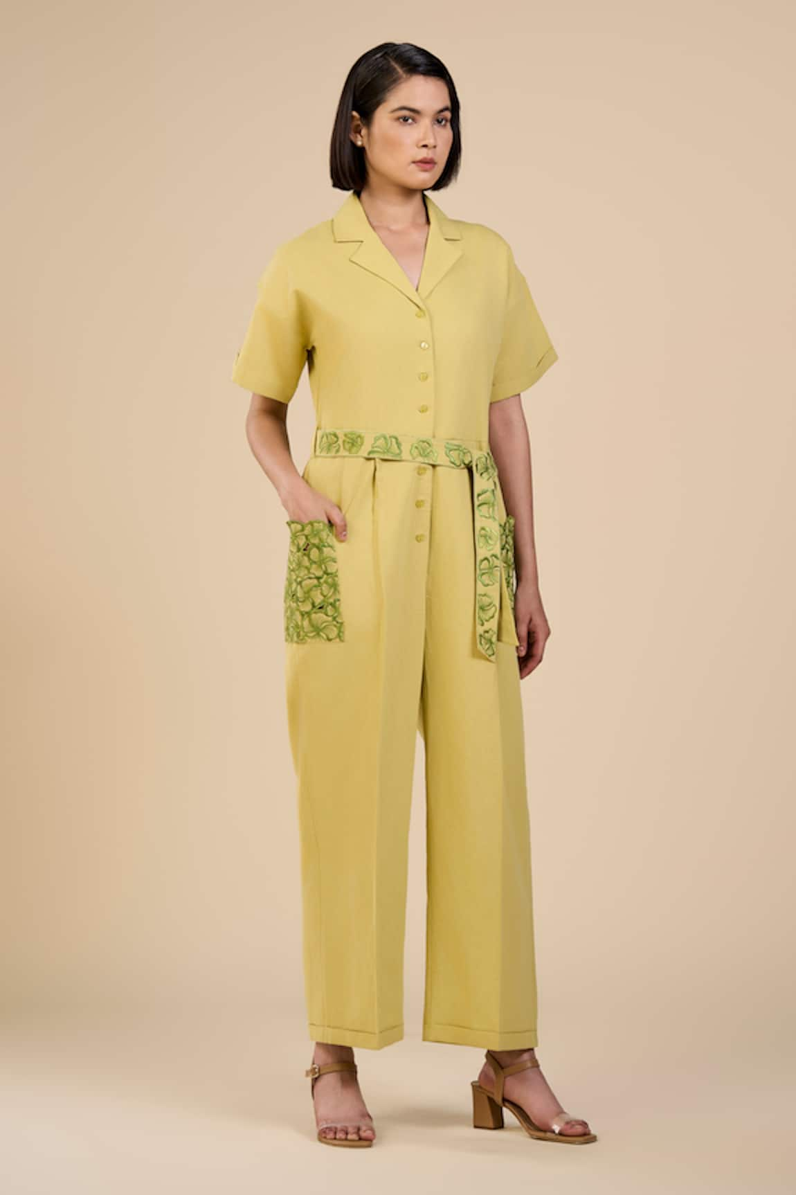 ORIGANI Floral Patchwork Jumpsuit With Belt