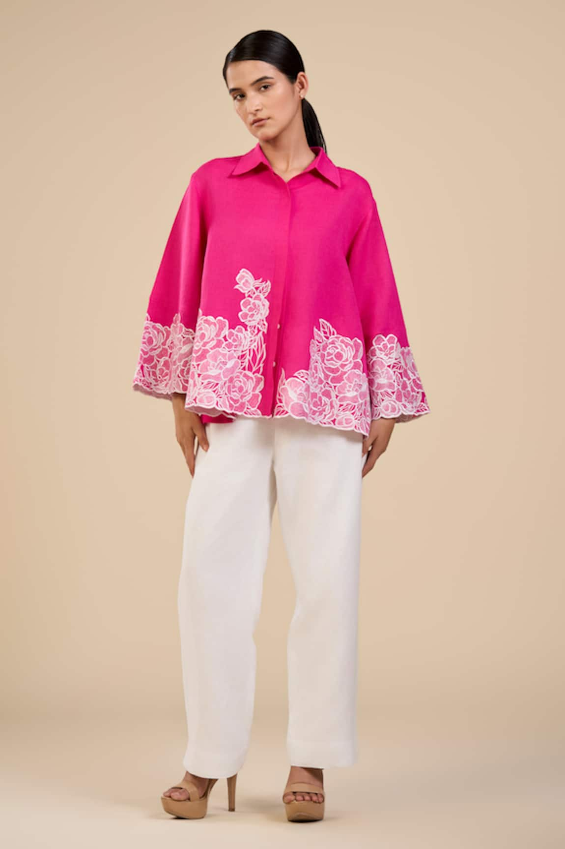 ORIGANI Petal Garden Floral Cutwork Shirt & Pant Set