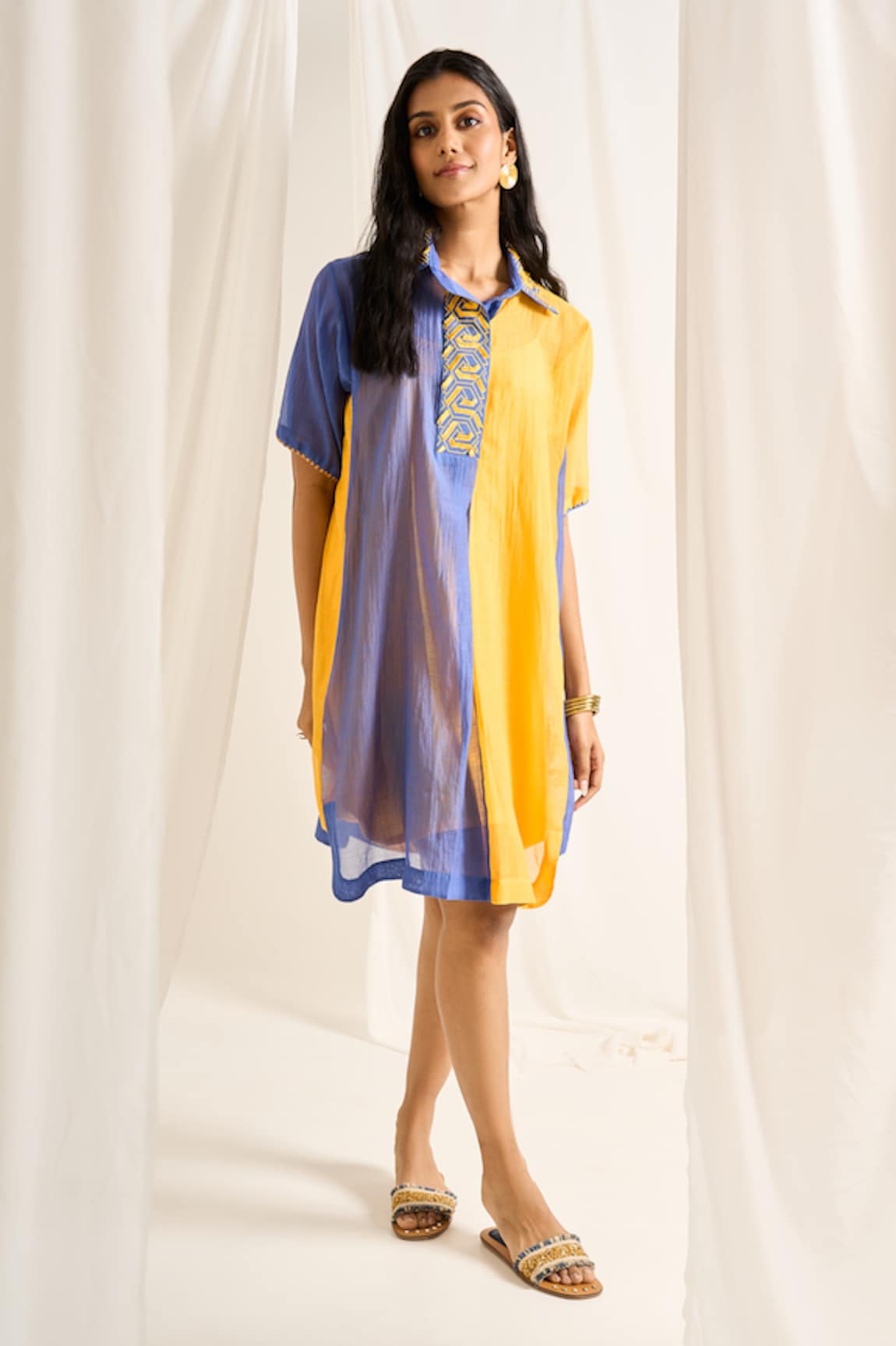 Himani Punatar Colorblocked Embroidered Collar Dress