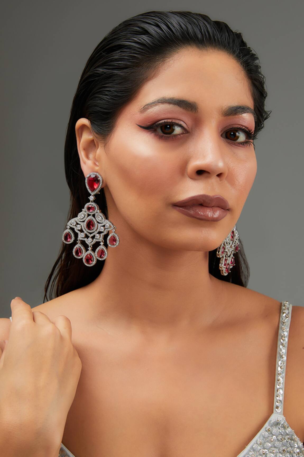 Zevar By Geeta Diamond & Stone Studded Danglers 