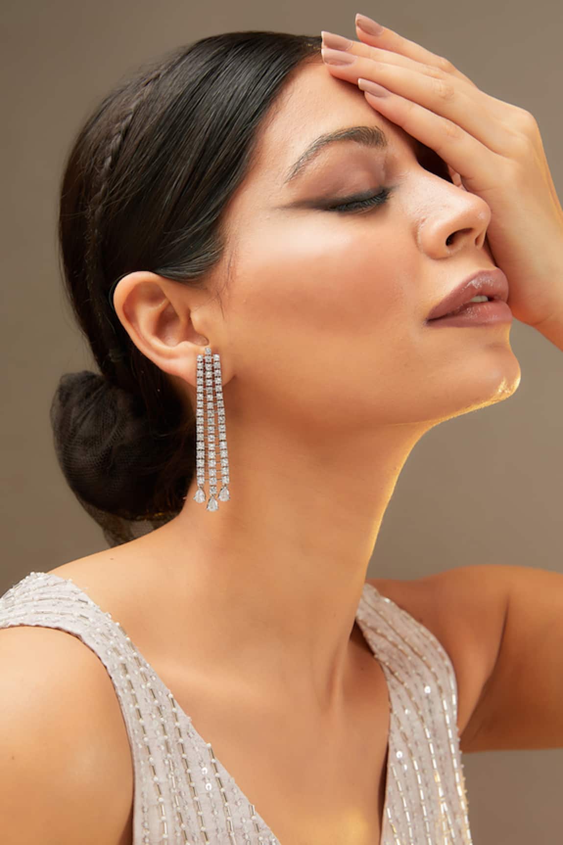 Zevar By Geeta Faux Diamond Studded String Earrings 