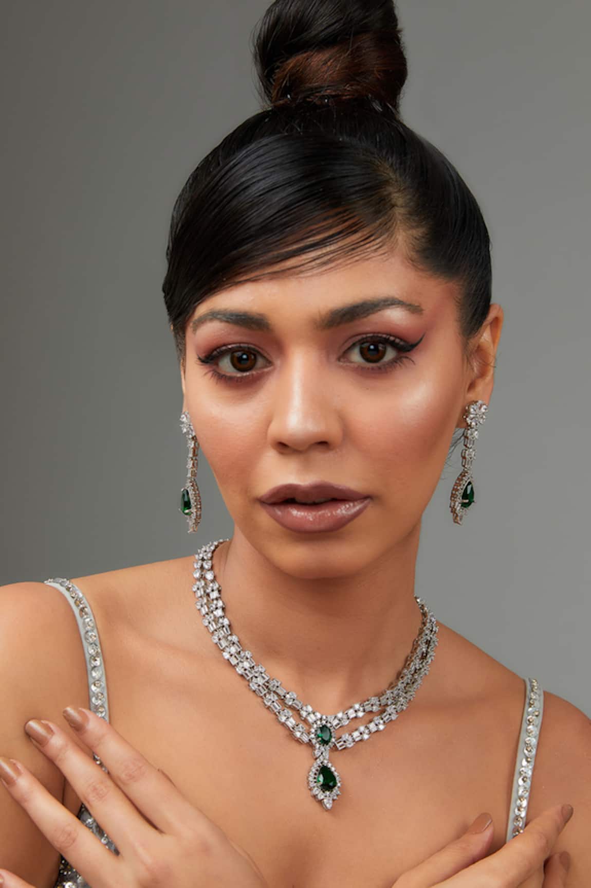 Zevar By Geeta Double Layered Stone Embellished Necklace Set 