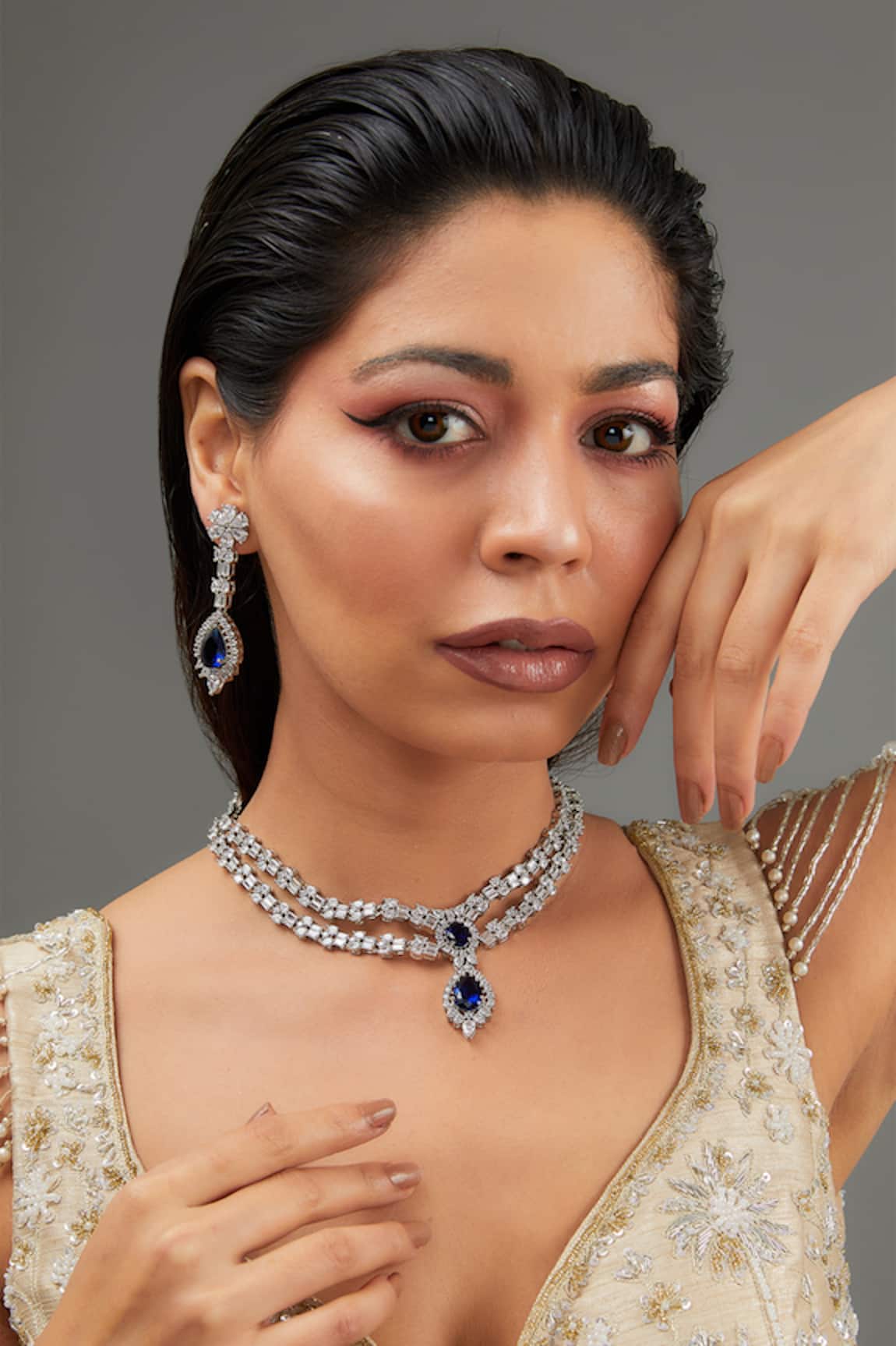 Zevar By Geeta Double Layered Stone Embellished Jewellery Set 