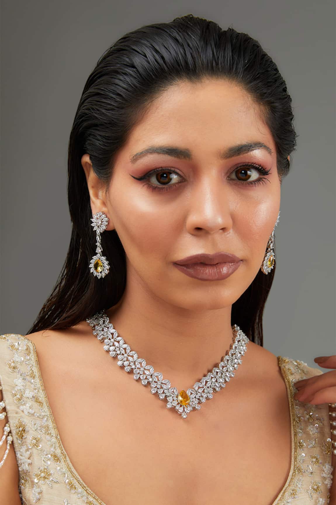 Zevar By Geeta Flower Cutwork Embellished Necklace Set 