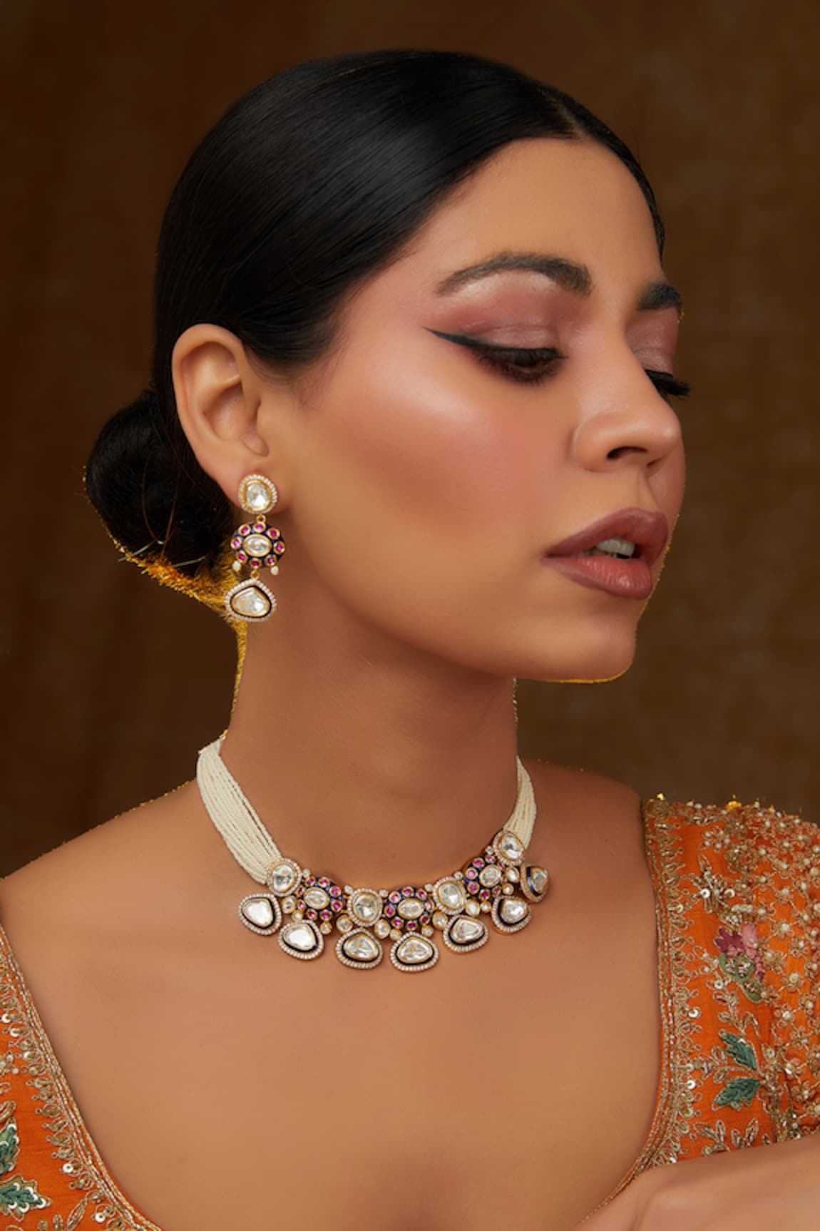 Zevar by Geeta Dainty Blossom Kundan & Polki Embellished Jewellery Set