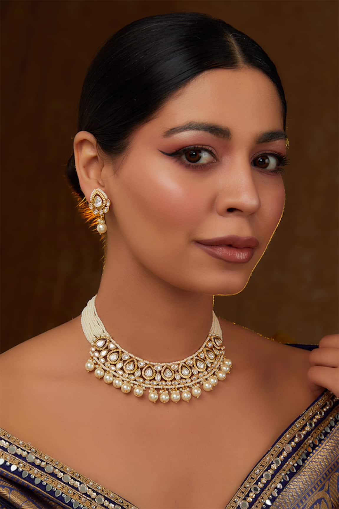 Zevar by Geeta Teardrop Bloom Kundan Embellished Jewellery Set