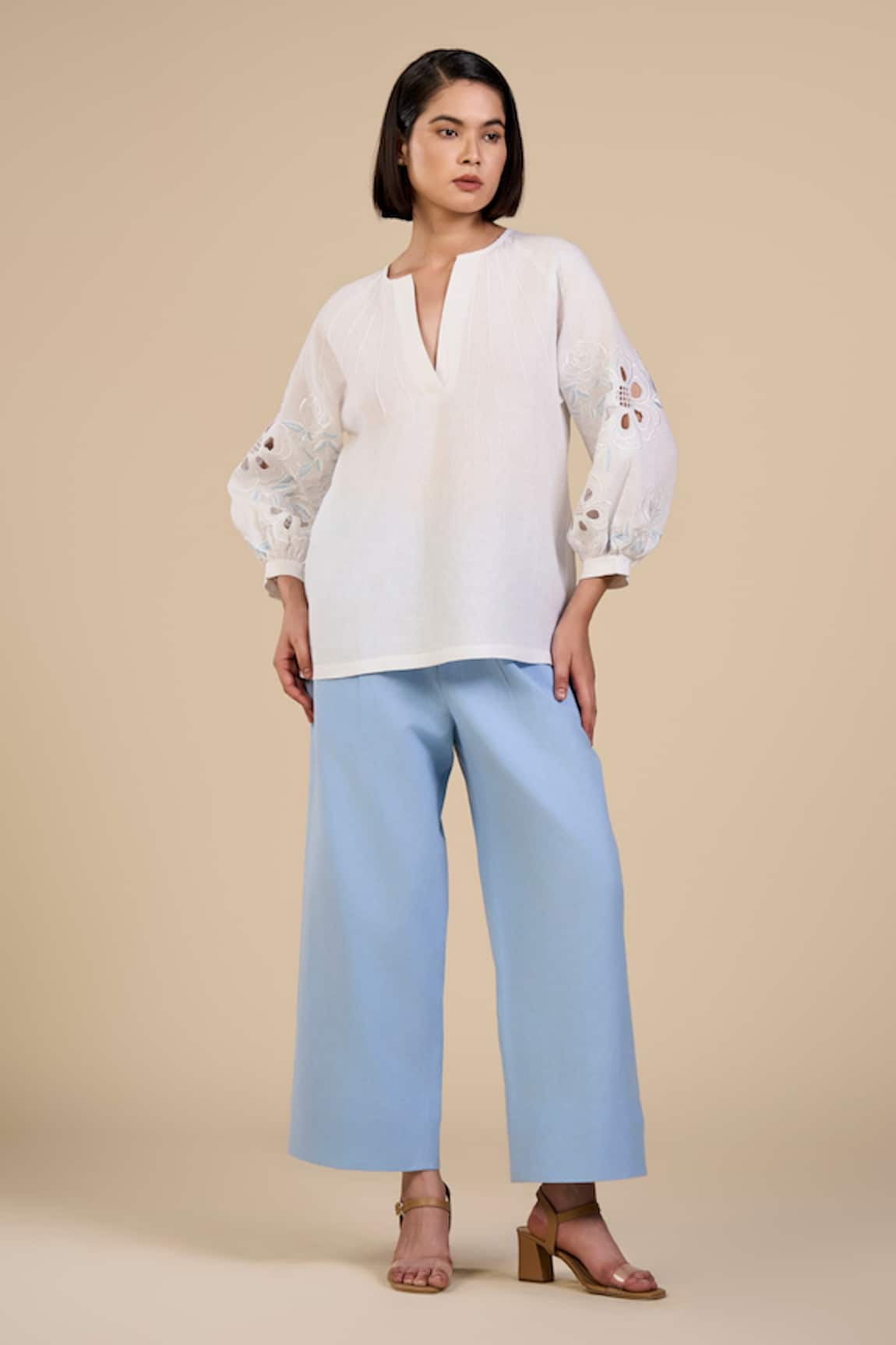 ORIGANI Dove Embroidered Sleeve Blouse