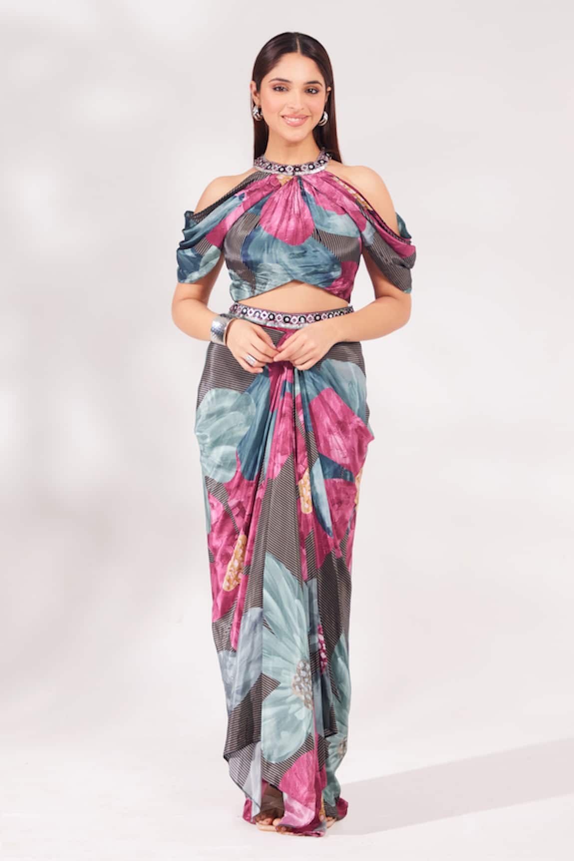 Chaashni by Maansi and Ketan Printed Top & Draped Skirt Set