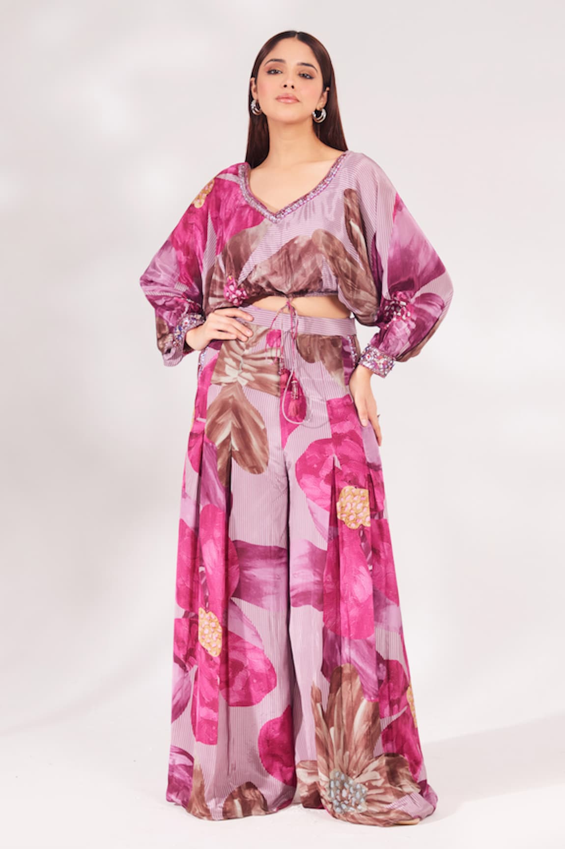 Chaashni by Maansi and Ketan Flower Print Top & Pleated Palazzo Set