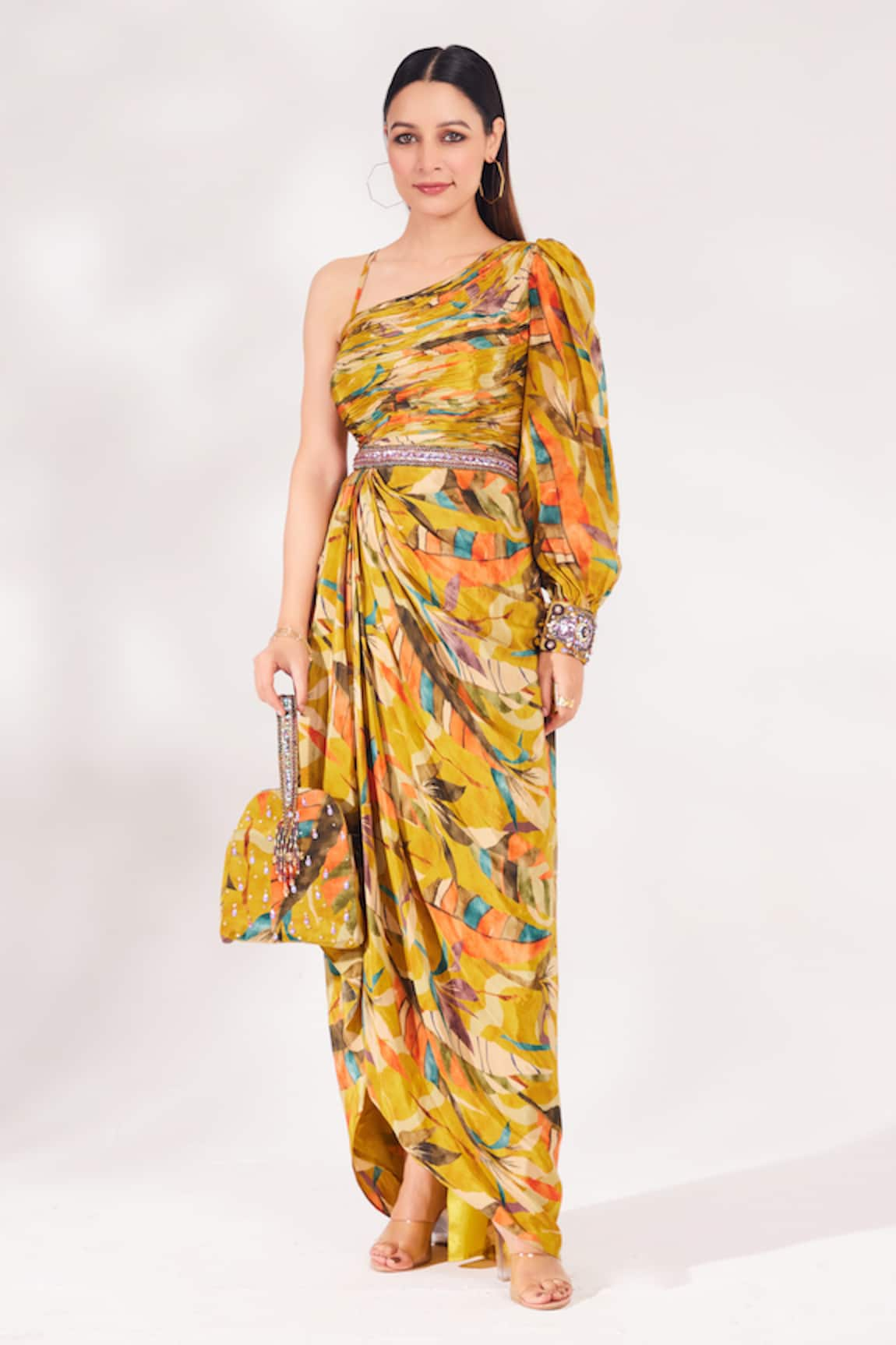 Chaashni by Maansi and Ketan Printed Pleated Dress With Bag