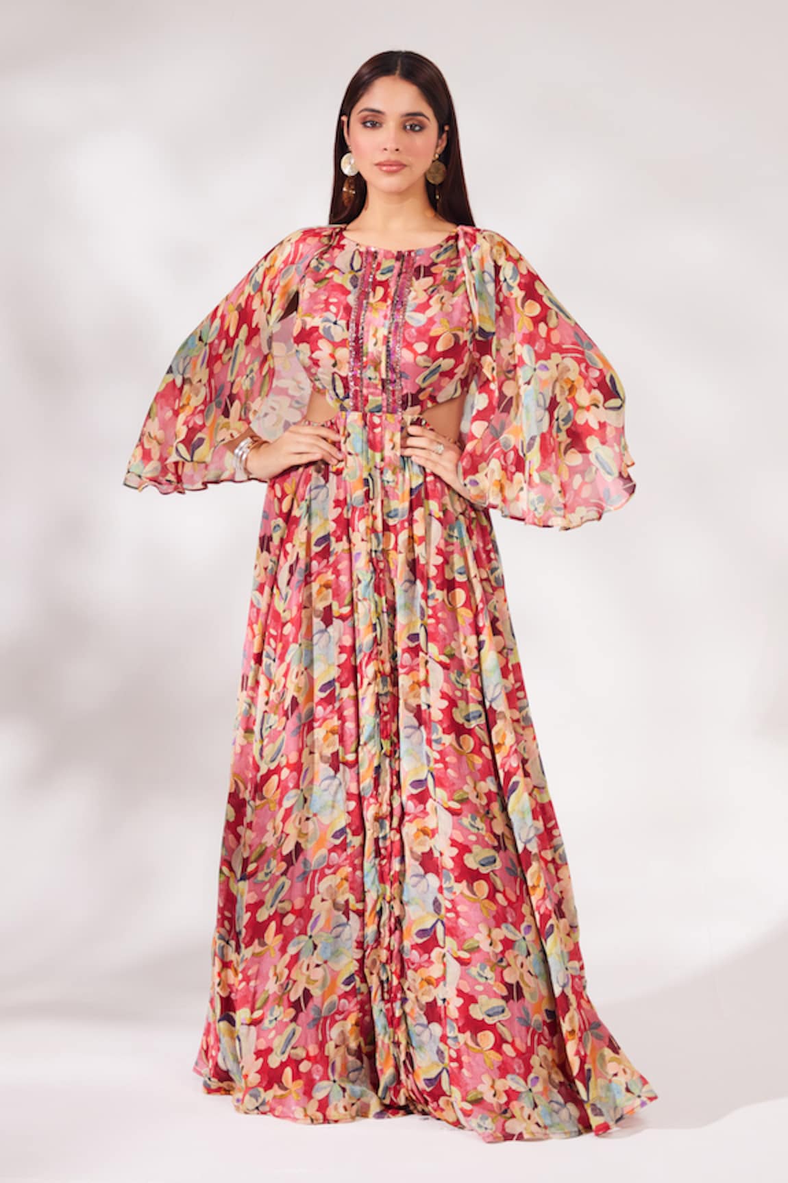 Chaashni by Maansi and Ketan Bloom Print Dress With Bag