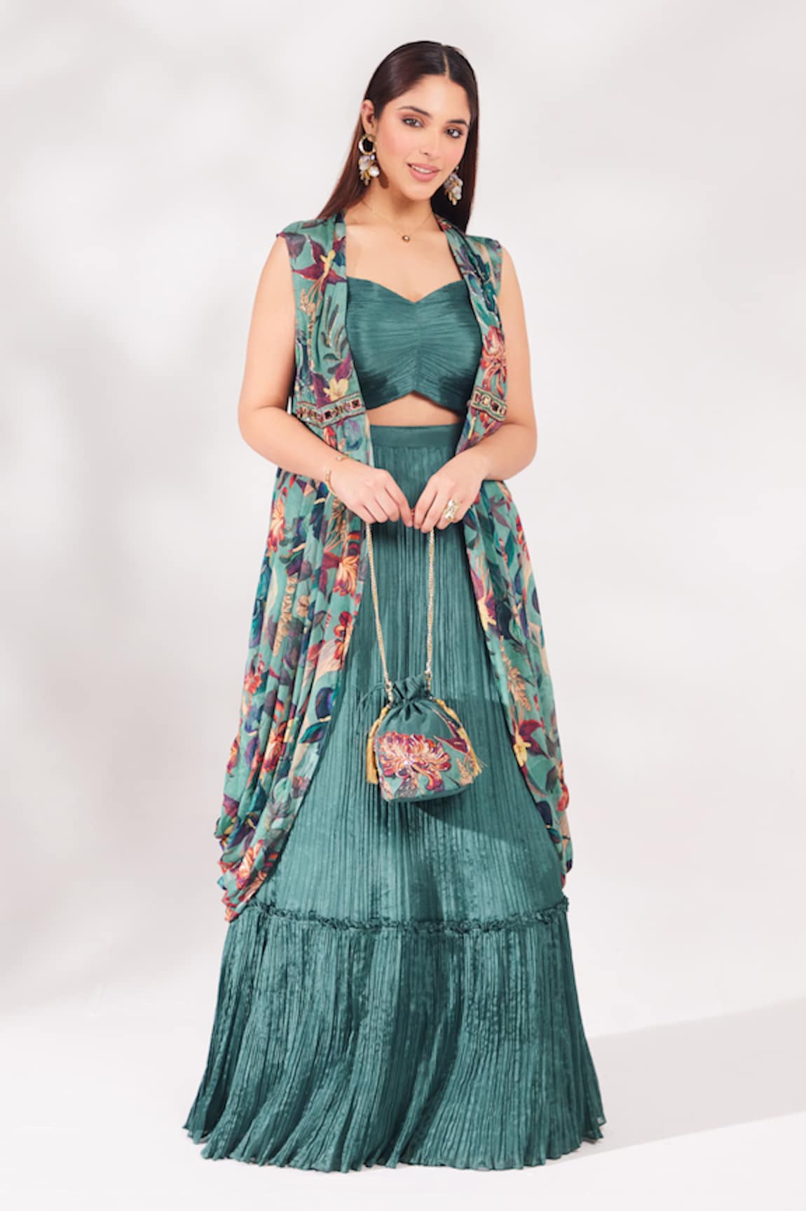 Chaashni by Maansi and Ketan Lotus Print Shrug Skirt Set