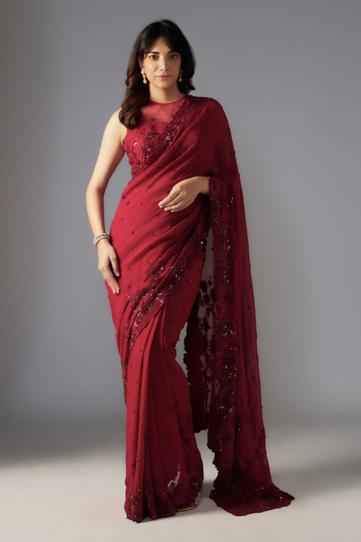 MAISOLOS Floral Jaal Embellished Saree With Blouse