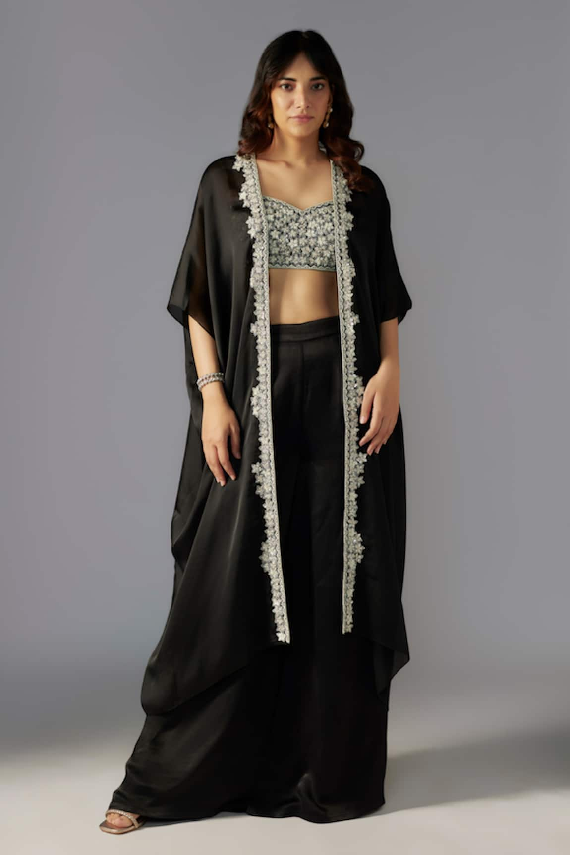 MAISOLOS Blossom Bead Embellished Cape Sharara Set