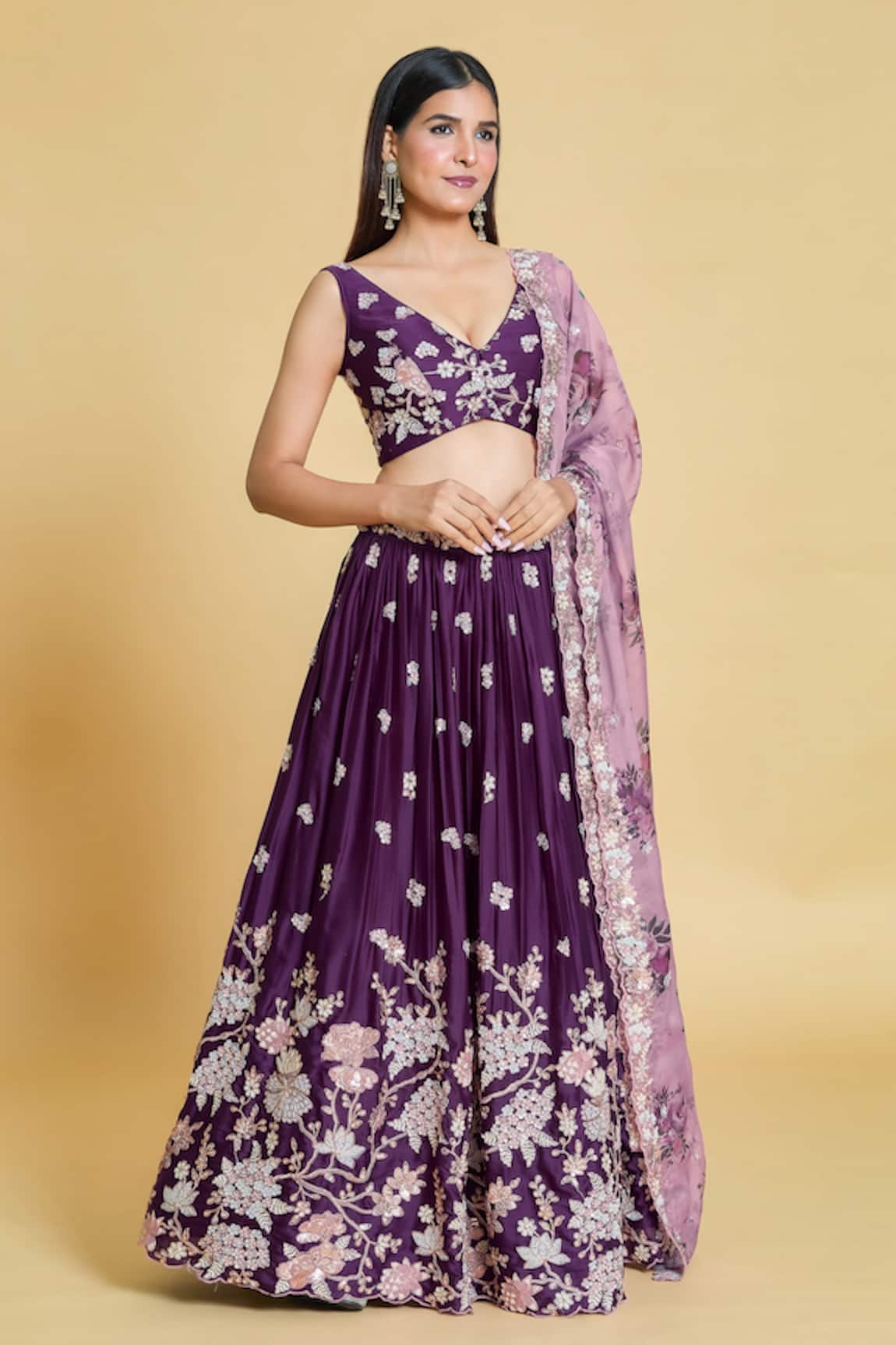 Samyukta Singhania Floral Embroidered Pleated Lehenga Set