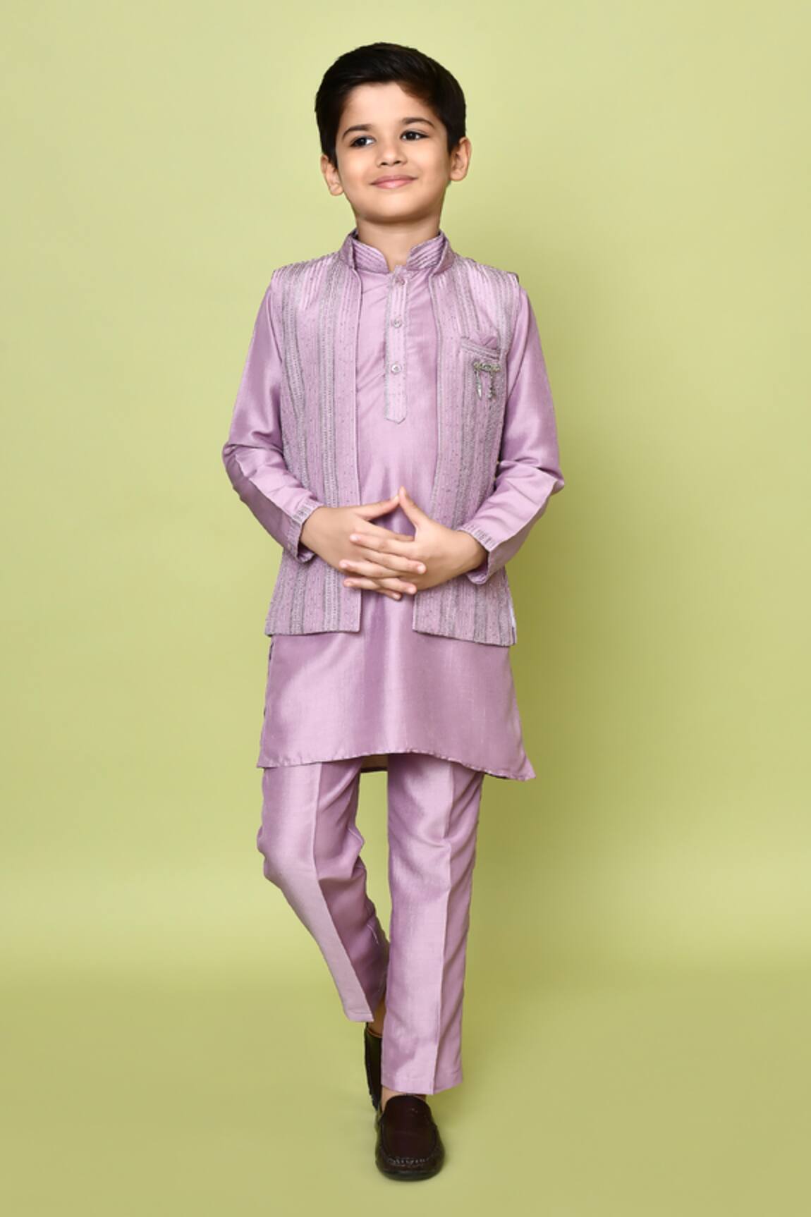 Petite Pomme Zari Embroidered Nehru Jacket Kurta Set 