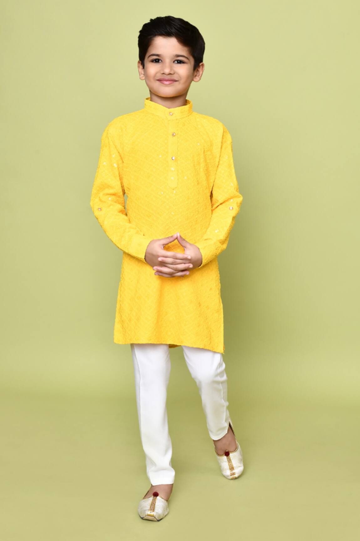 Petite Pomme Floral Embroidered Pathani Kurta & Pyjama Set 
