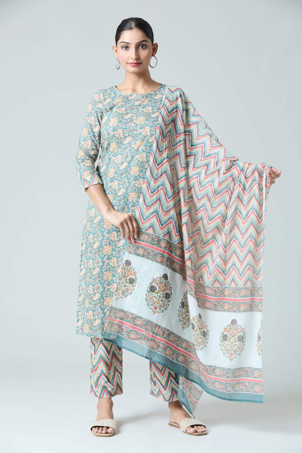 Adara Khan Blossom Print Kurta Pant Set
